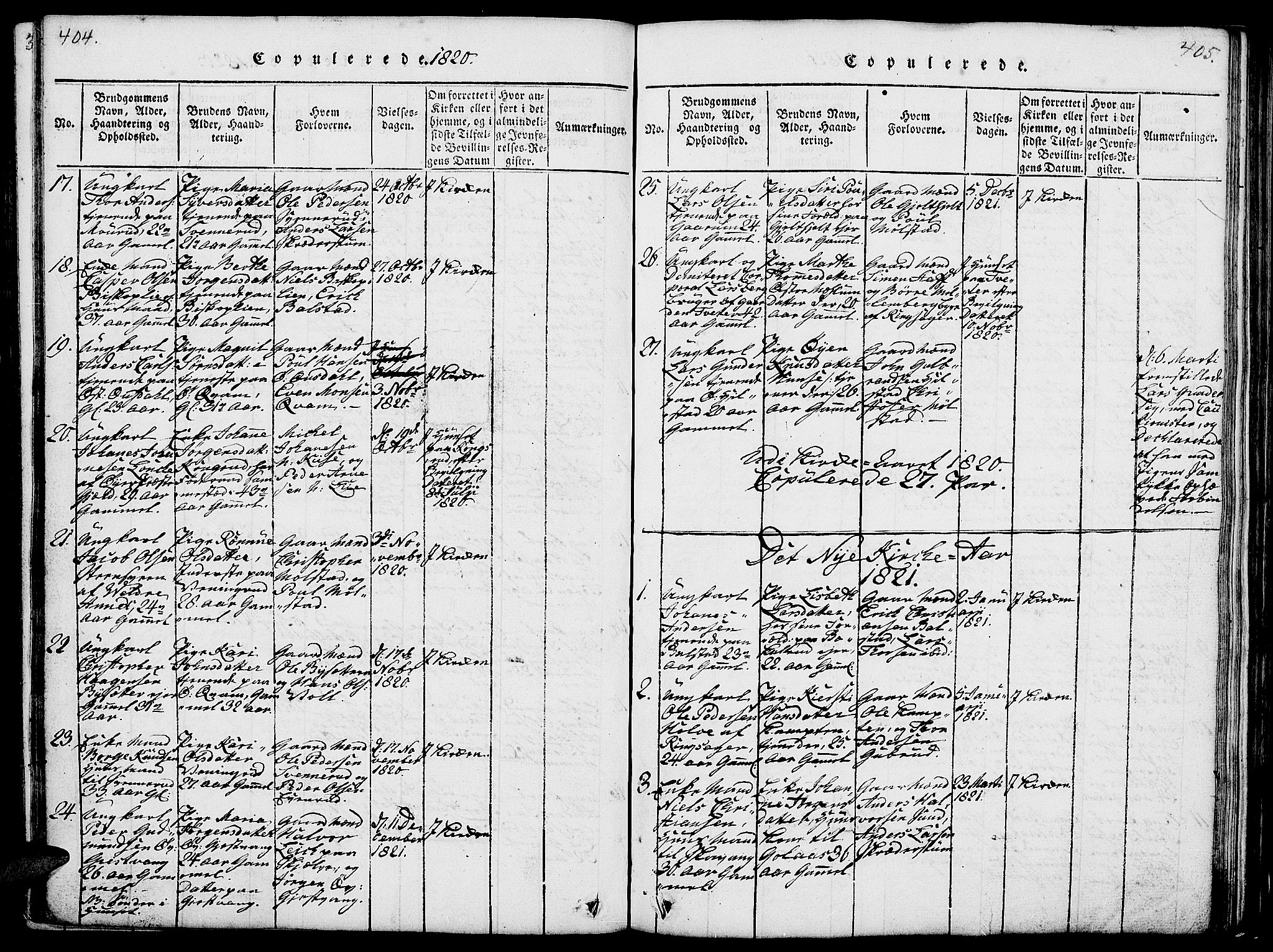 Nes prestekontor, Hedmark, AV/SAH-PREST-020/L/La/L0003: Parish register (copy) no. 3, 1814-1831, p. 404-405