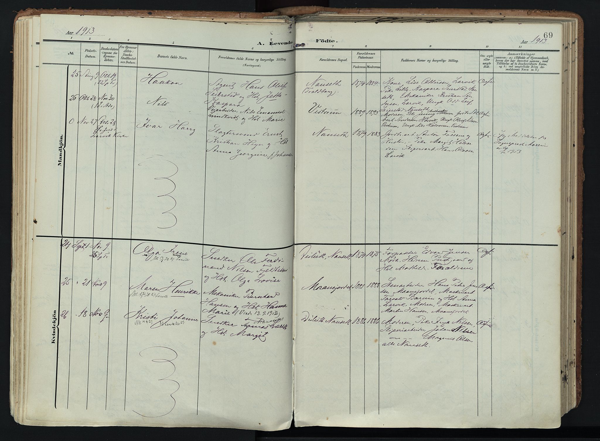 Hedrum kirkebøker, SAKO/A-344/F/Fa/L0010: Parish register (official) no. I 10, 1904-1918, p. 69
