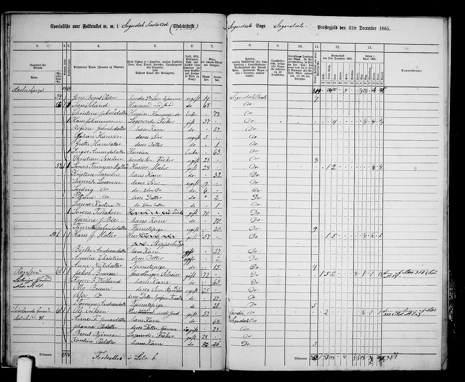 RA, 1865 census for Sokndal, 1865, p. 149