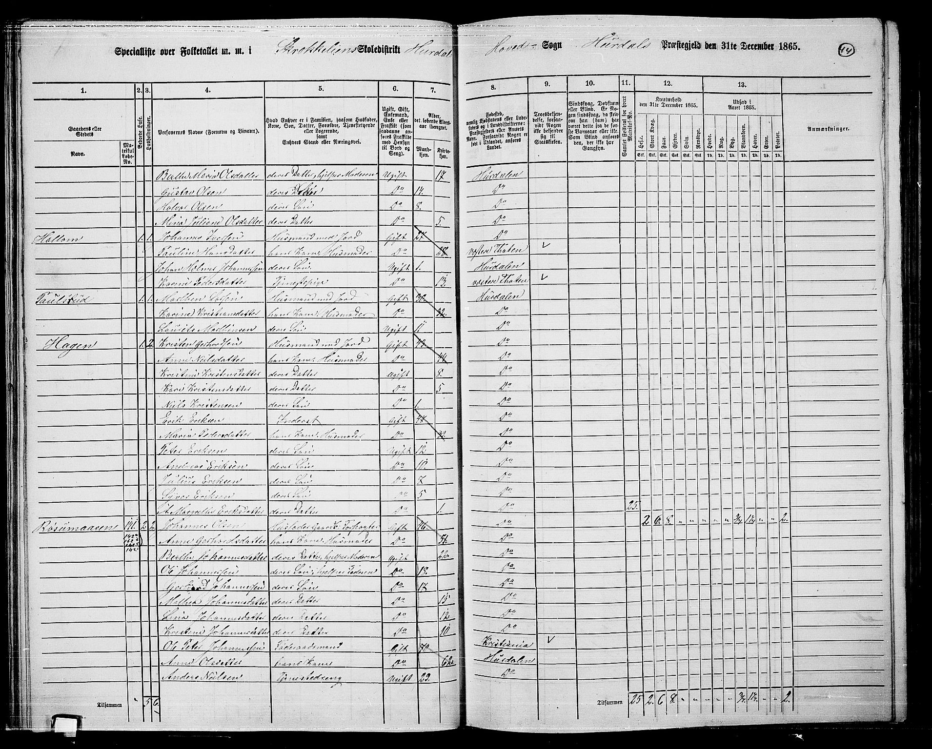 RA, 1865 census for Hurdal, 1865, p. 38