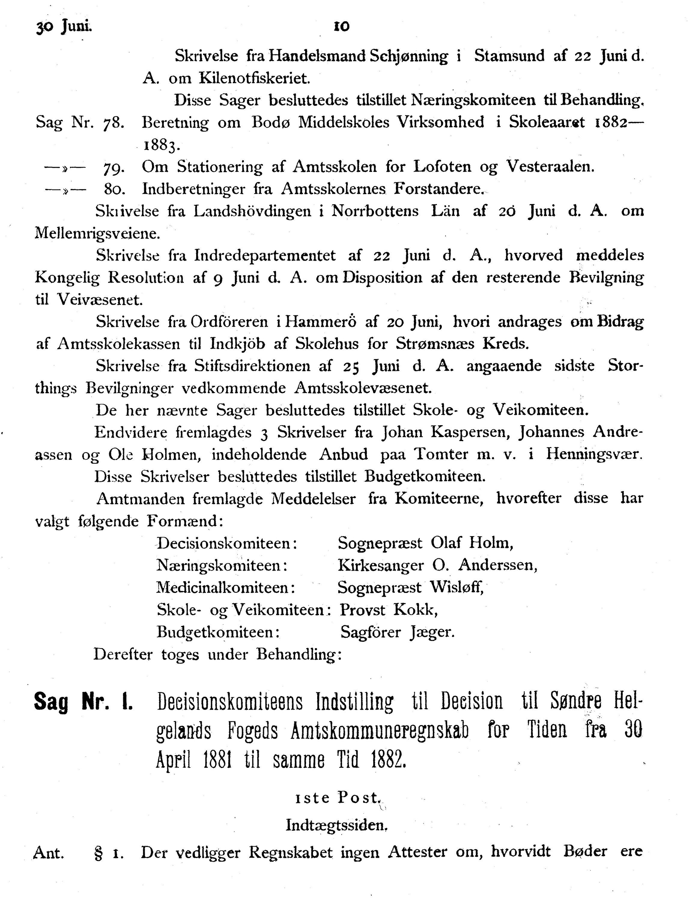 Nordland Fylkeskommune. Fylkestinget, AIN/NFK-17/176/A/Ac/L0014: Fylkestingsforhandlinger 1881-1885, 1881-1885