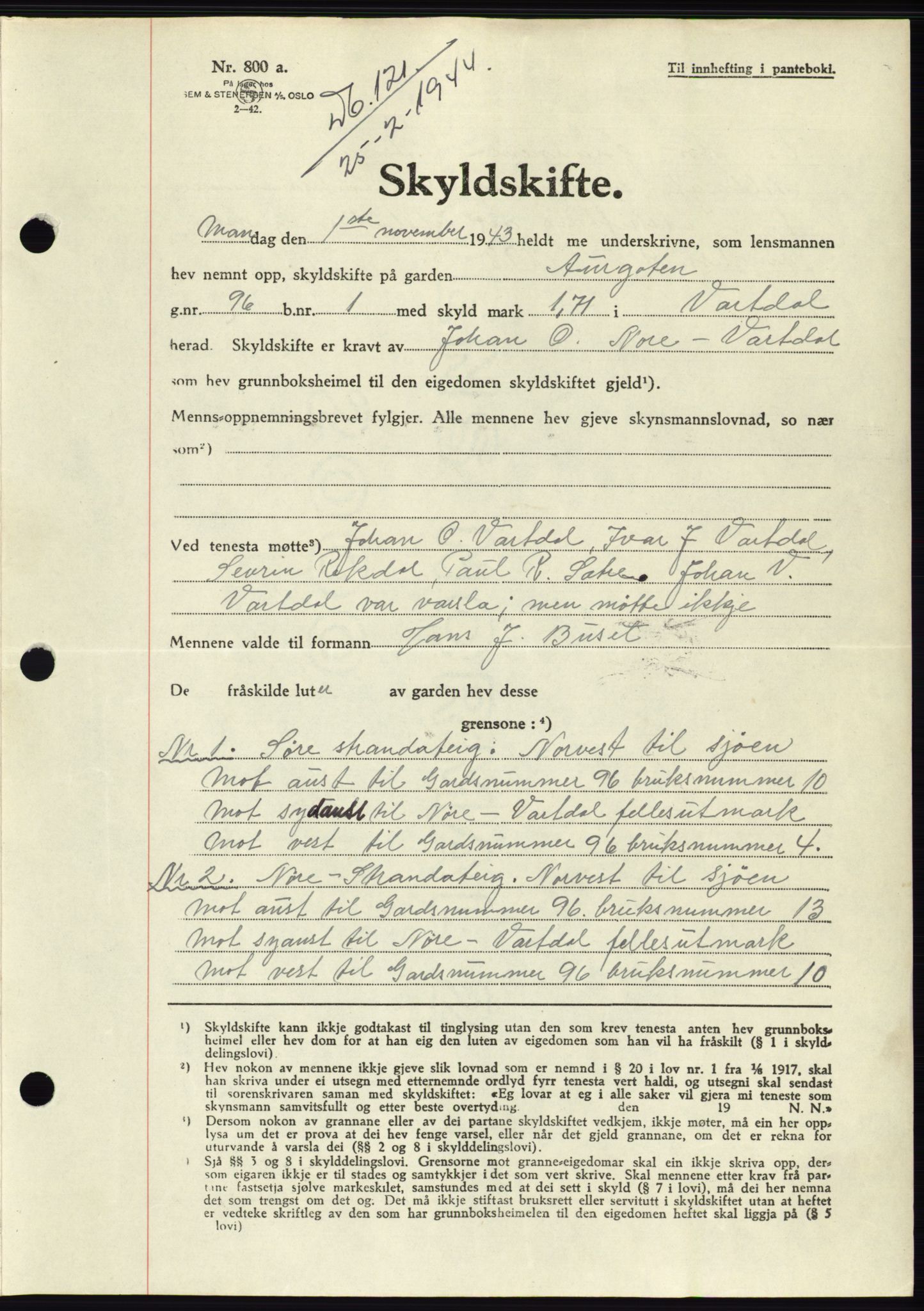 Søre Sunnmøre sorenskriveri, AV/SAT-A-4122/1/2/2C/L0076: Mortgage book no. 2A, 1943-1944, Diary no: : 121/1944