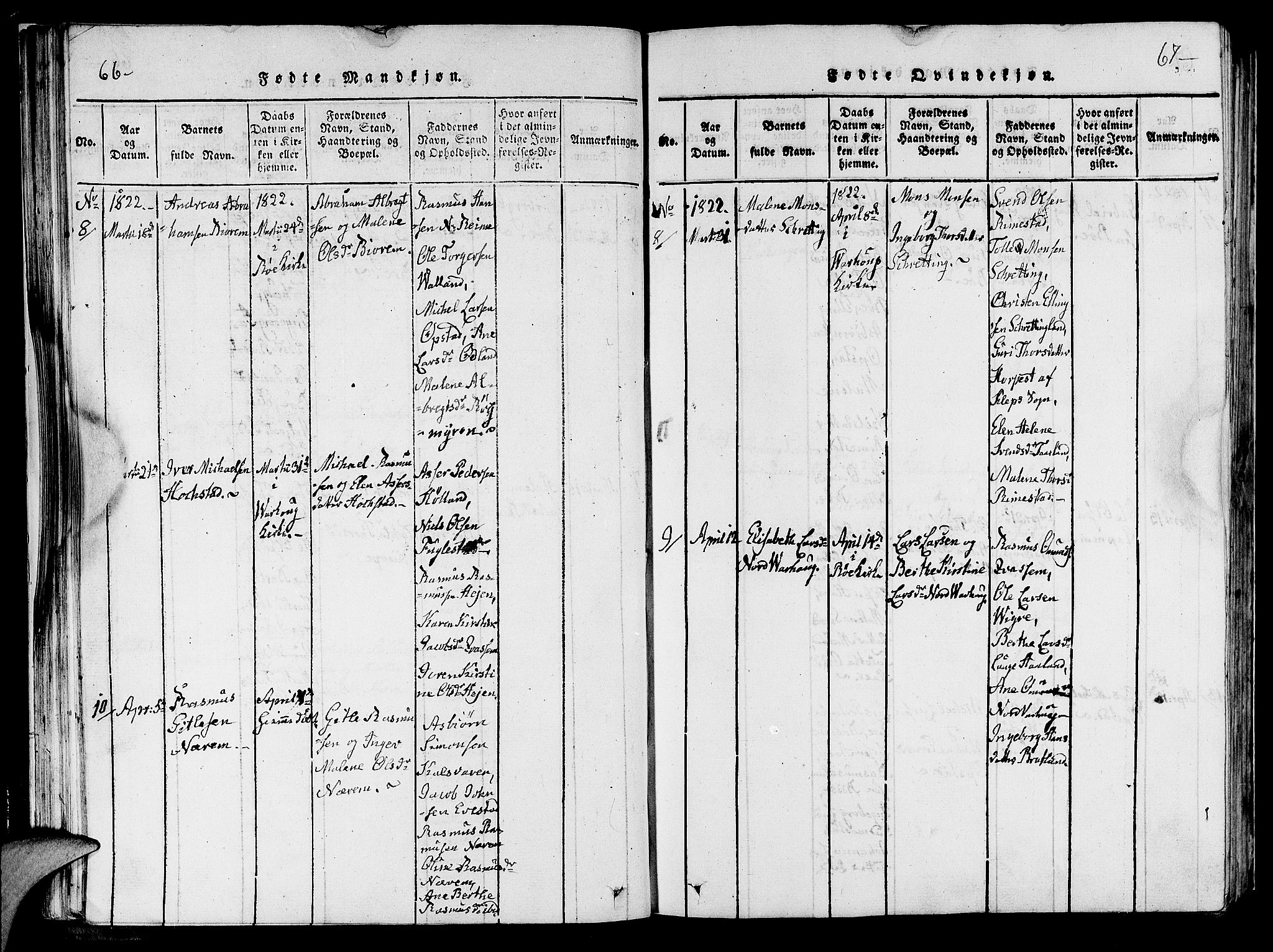 Hå sokneprestkontor, AV/SAST-A-101801/001/30BA/L0003: Parish register (official) no. A 3, 1815-1825, p. 66-67