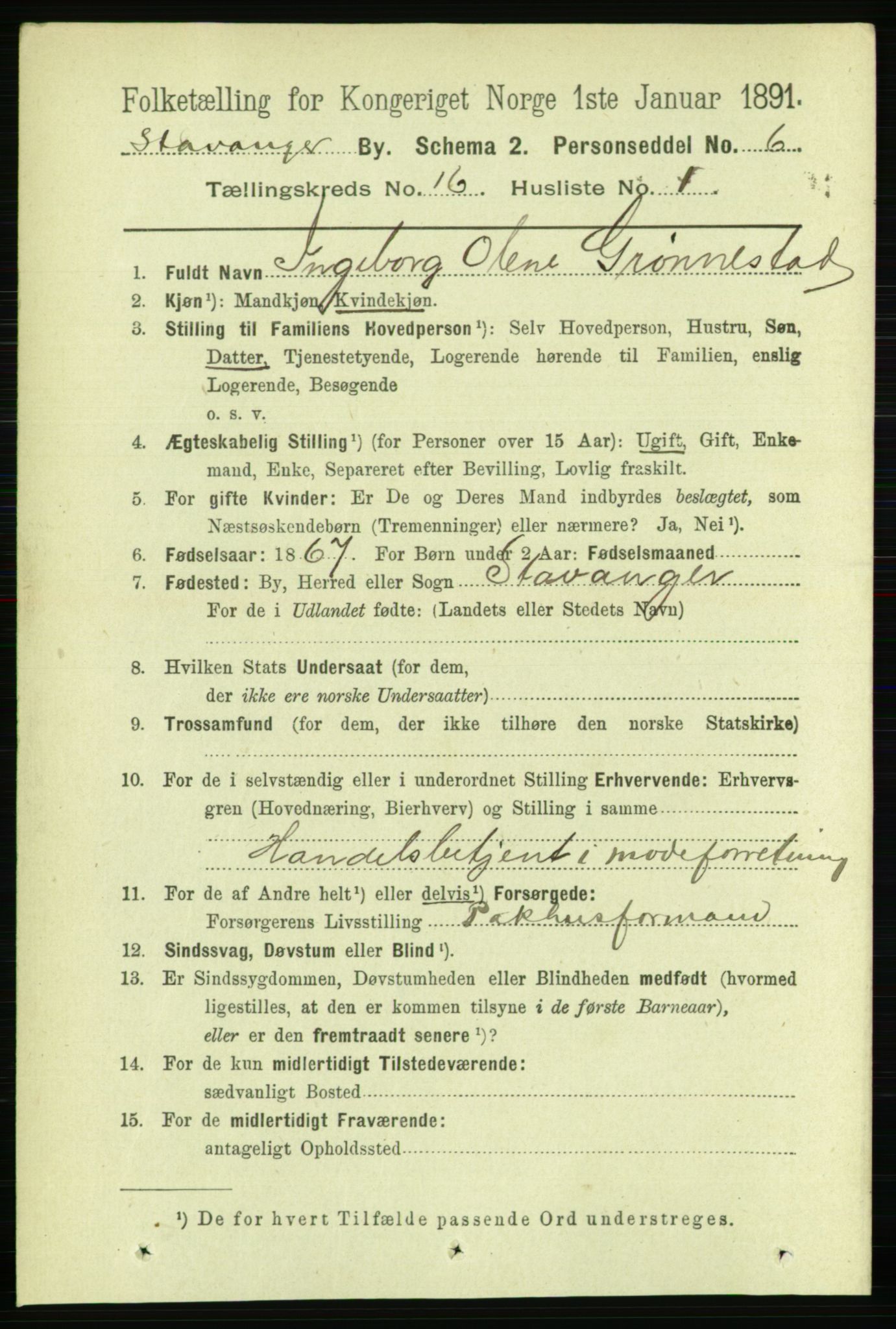 RA, 1891 census for 1103 Stavanger, 1891, p. 18845