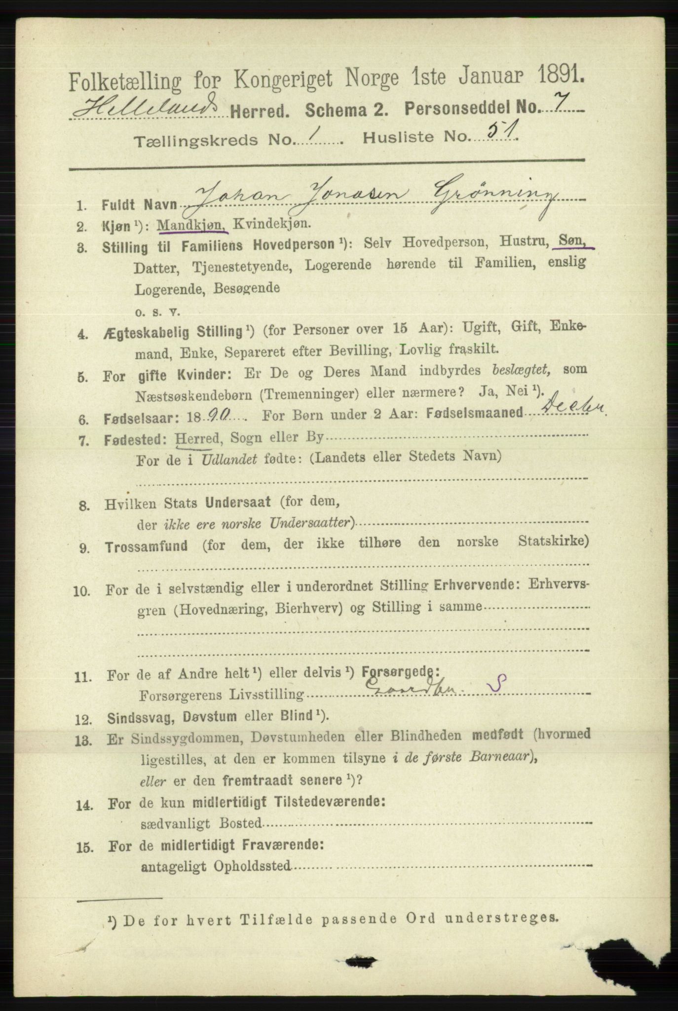 RA, 1891 census for 1115 Helleland, 1891, p. 368