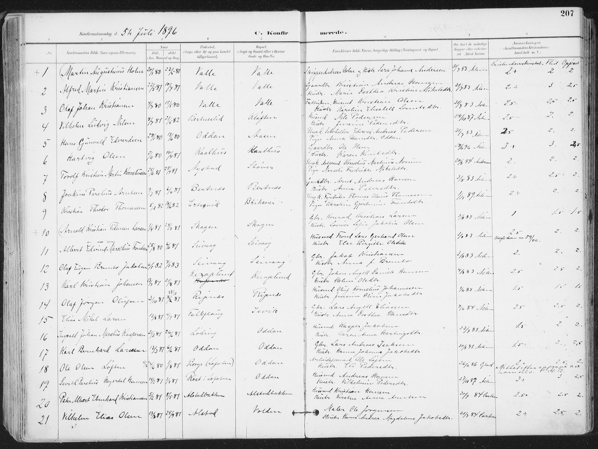 Ministerialprotokoller, klokkerbøker og fødselsregistre - Nordland, AV/SAT-A-1459/802/L0055: Parish register (official) no. 802A02, 1894-1915, p. 207