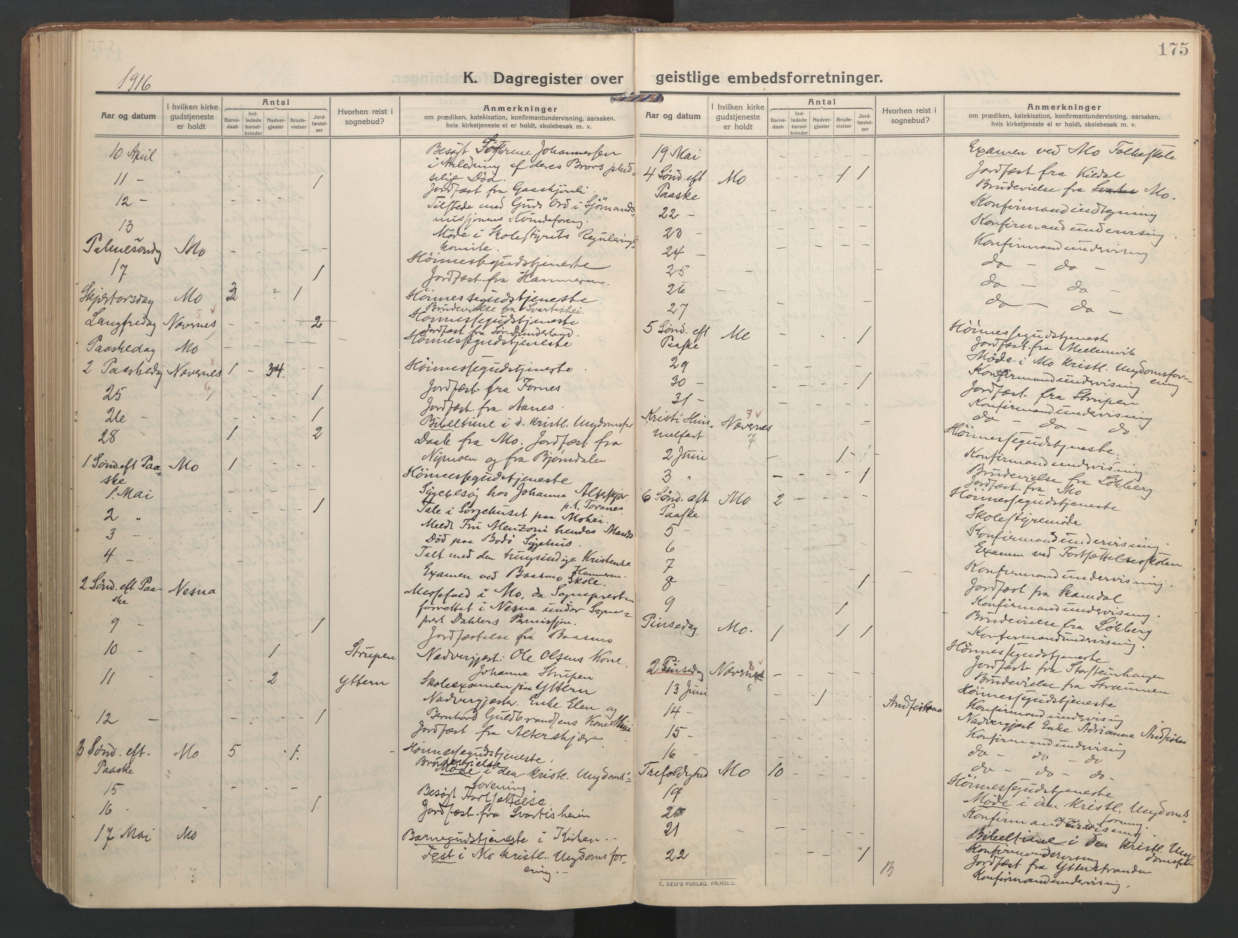 Ministerialprotokoller, klokkerbøker og fødselsregistre - Nordland, AV/SAT-A-1459/827/L0405: Parish register (official) no. 827A17, 1912-1925, p. 175