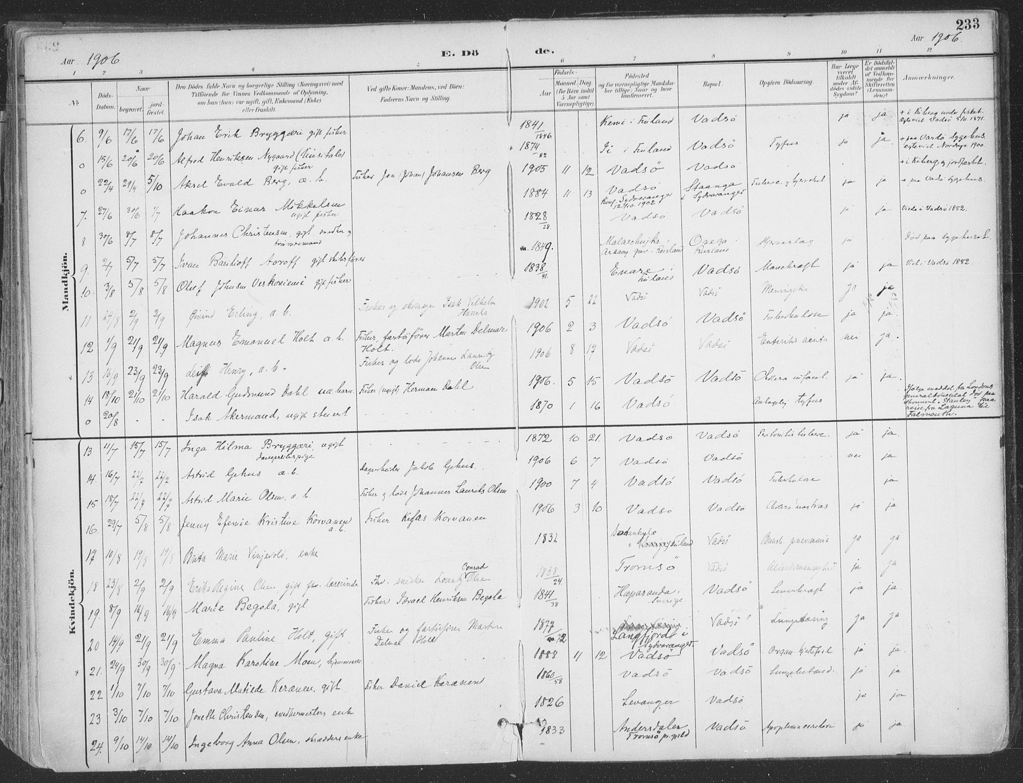 Vadsø sokneprestkontor, AV/SATØ-S-1325/H/Ha/L0007kirke: Parish register (official) no. 7, 1896-1916, p. 233