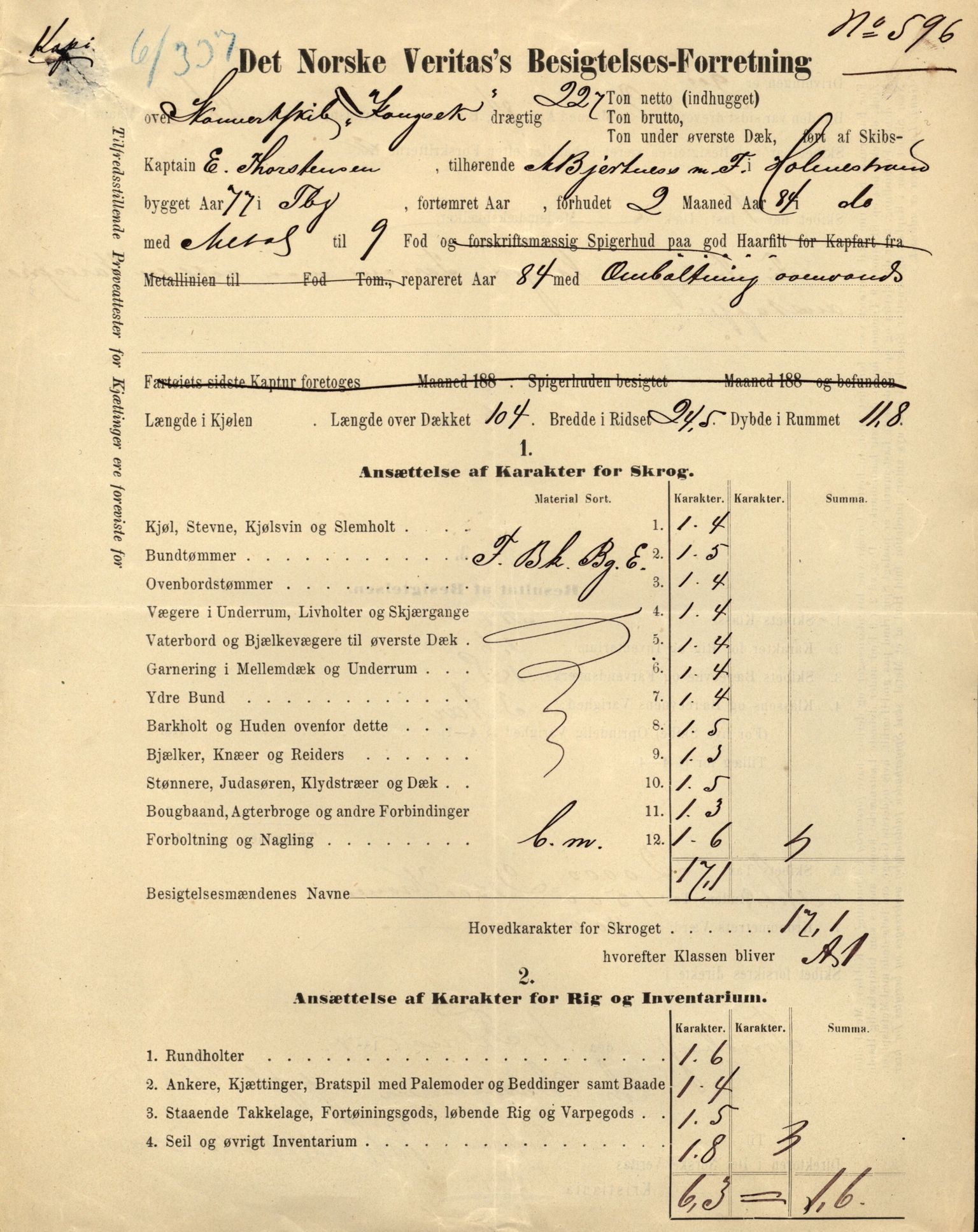 Pa 63 - Østlandske skibsassuranceforening, VEMU/A-1079/G/Ga/L0021/0005: Havaridokumenter / Haabet, Louise, Kvik, Libra, Kongsek, Ispilen, 1888, p. 26