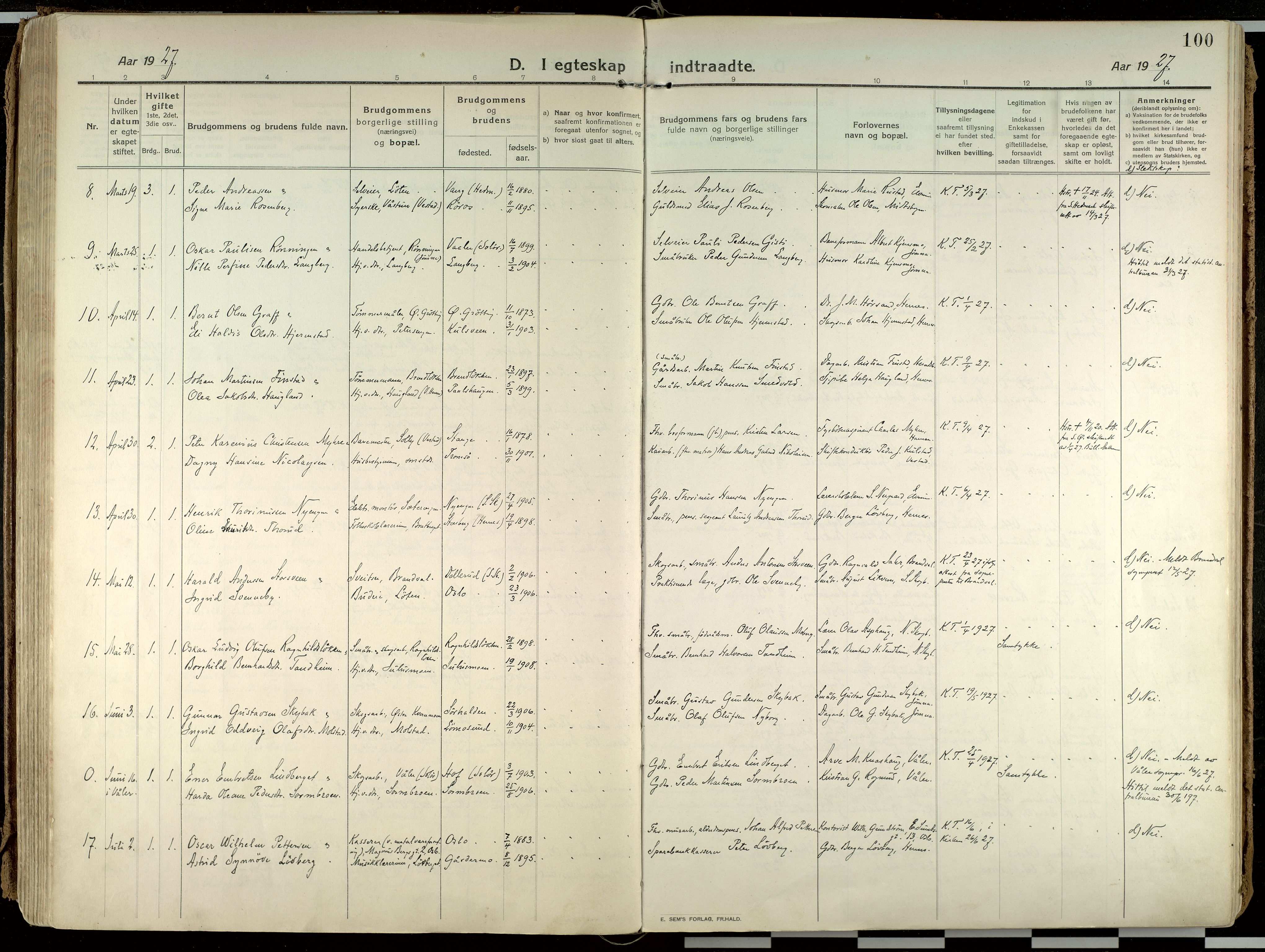 Elverum prestekontor, AV/SAH-PREST-044/H/Ha/Haa/L0021: Parish register (official) no. 21, 1913-1928, p. 100