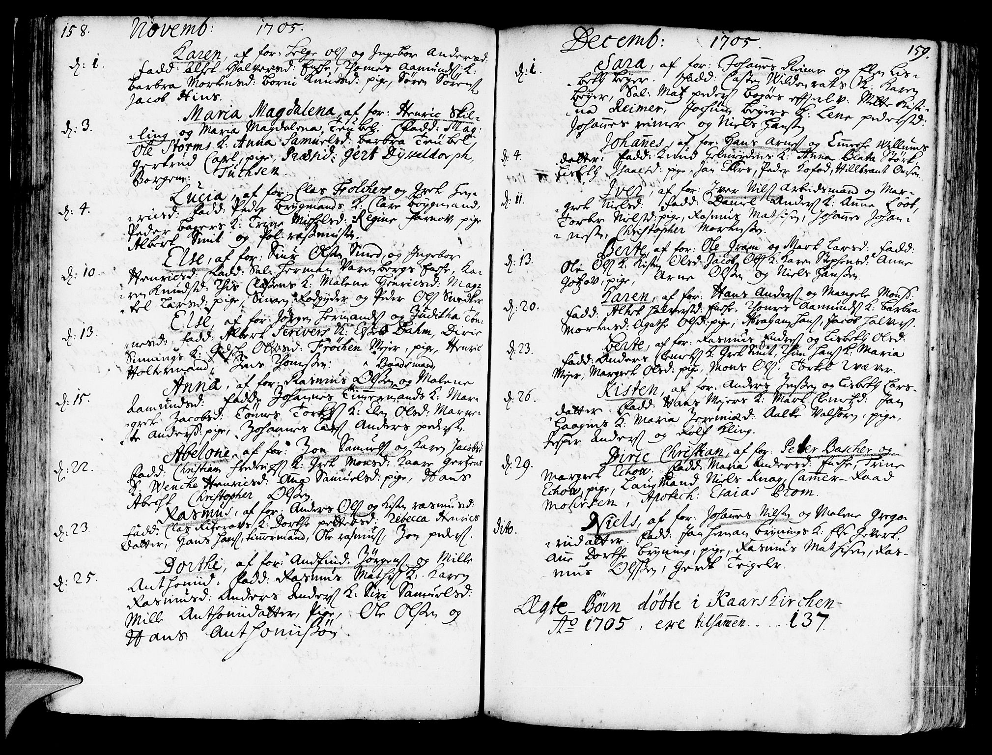 Korskirken sokneprestembete, SAB/A-76101/H/Haa/L0003: Parish register (official) no. A 3, 1698-1719, p. 158-159
