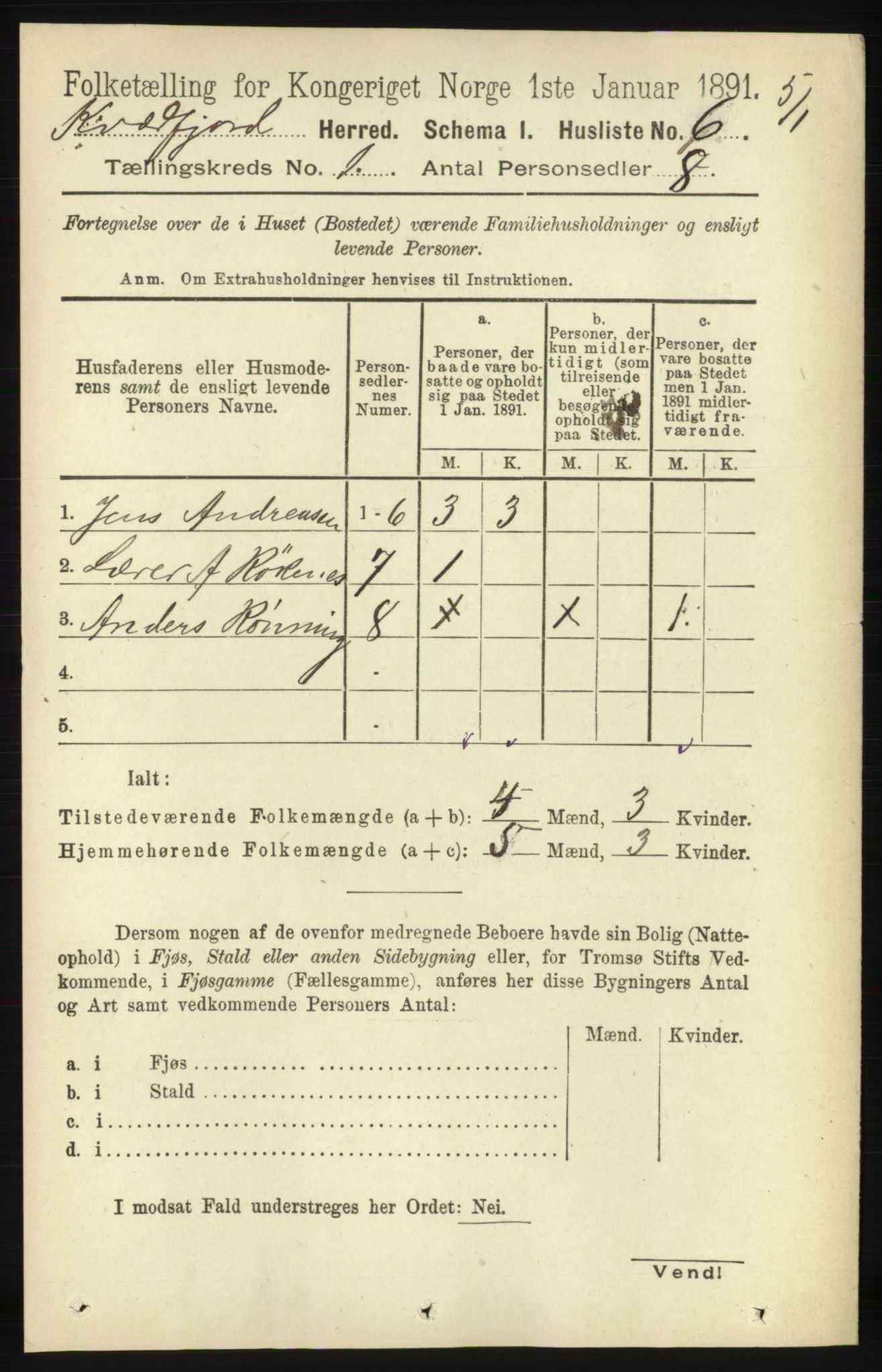 RA, 1891 census for 1911 Kvæfjord, 1891, p. 26