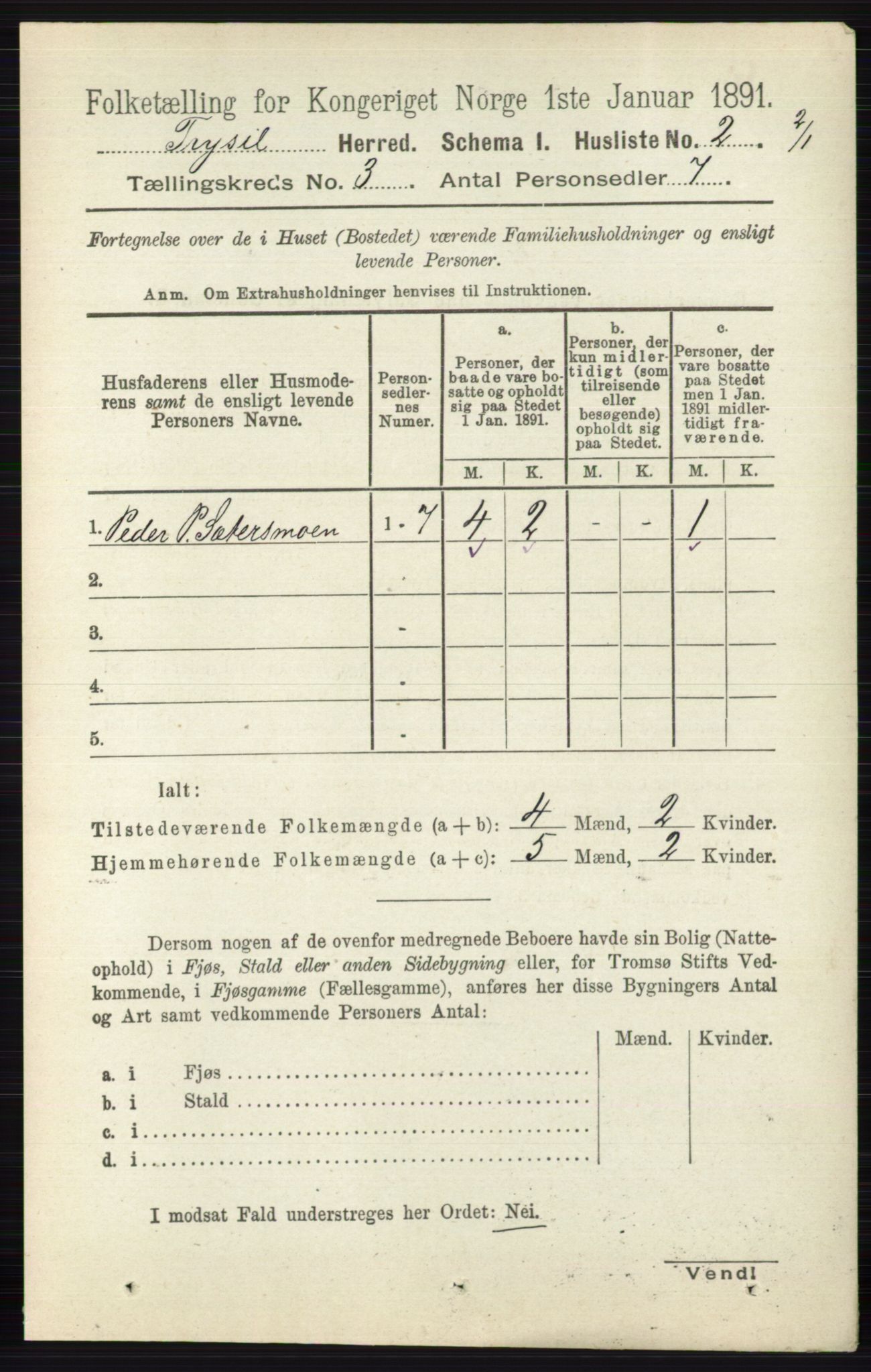 RA, 1891 census for 0428 Trysil, 1891, p. 1272