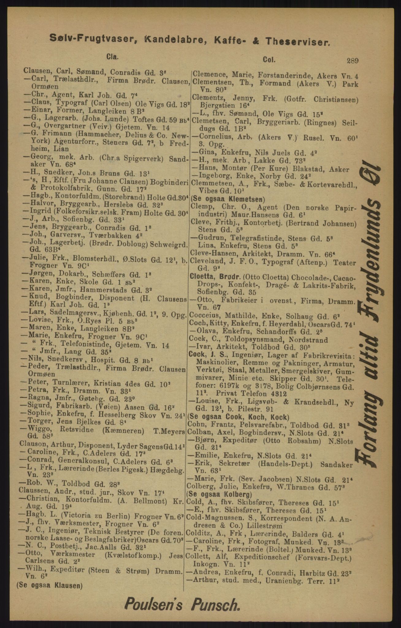 Kristiania/Oslo adressebok, PUBL/-, 1905, p. 289