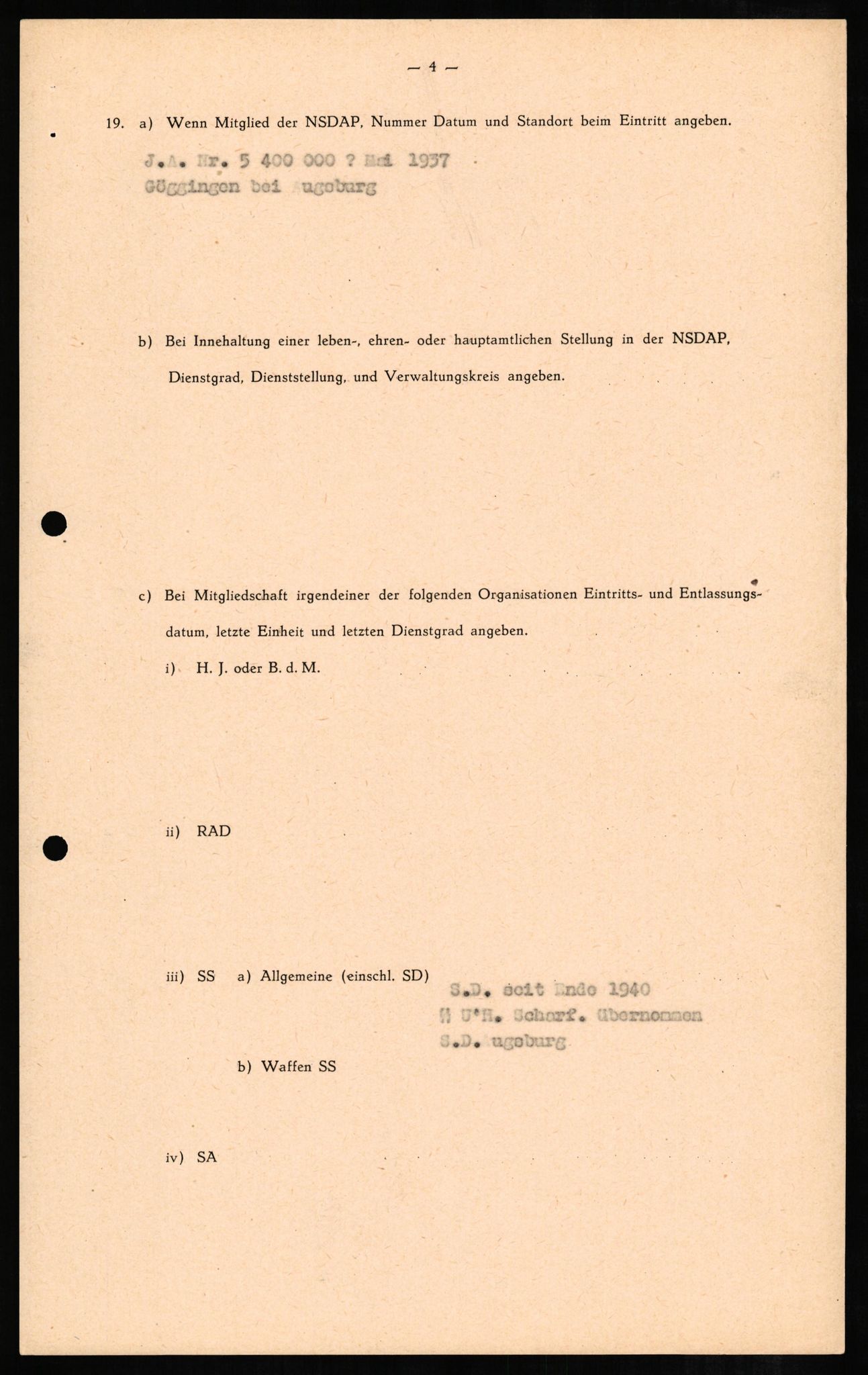 Forsvaret, Forsvarets overkommando II, RA/RAFA-3915/D/Db/L0006: CI Questionaires. Tyske okkupasjonsstyrker i Norge. Tyskere., 1945-1946, p. 51
