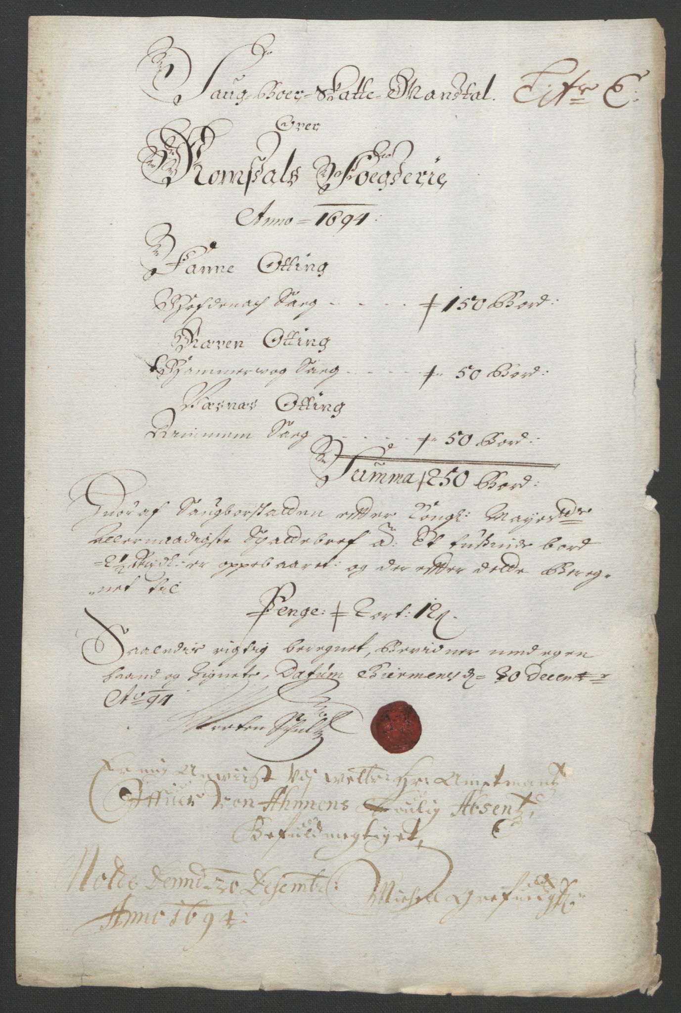 Rentekammeret inntil 1814, Reviderte regnskaper, Fogderegnskap, RA/EA-4092/R55/L3651: Fogderegnskap Romsdal, 1693-1694, p. 235