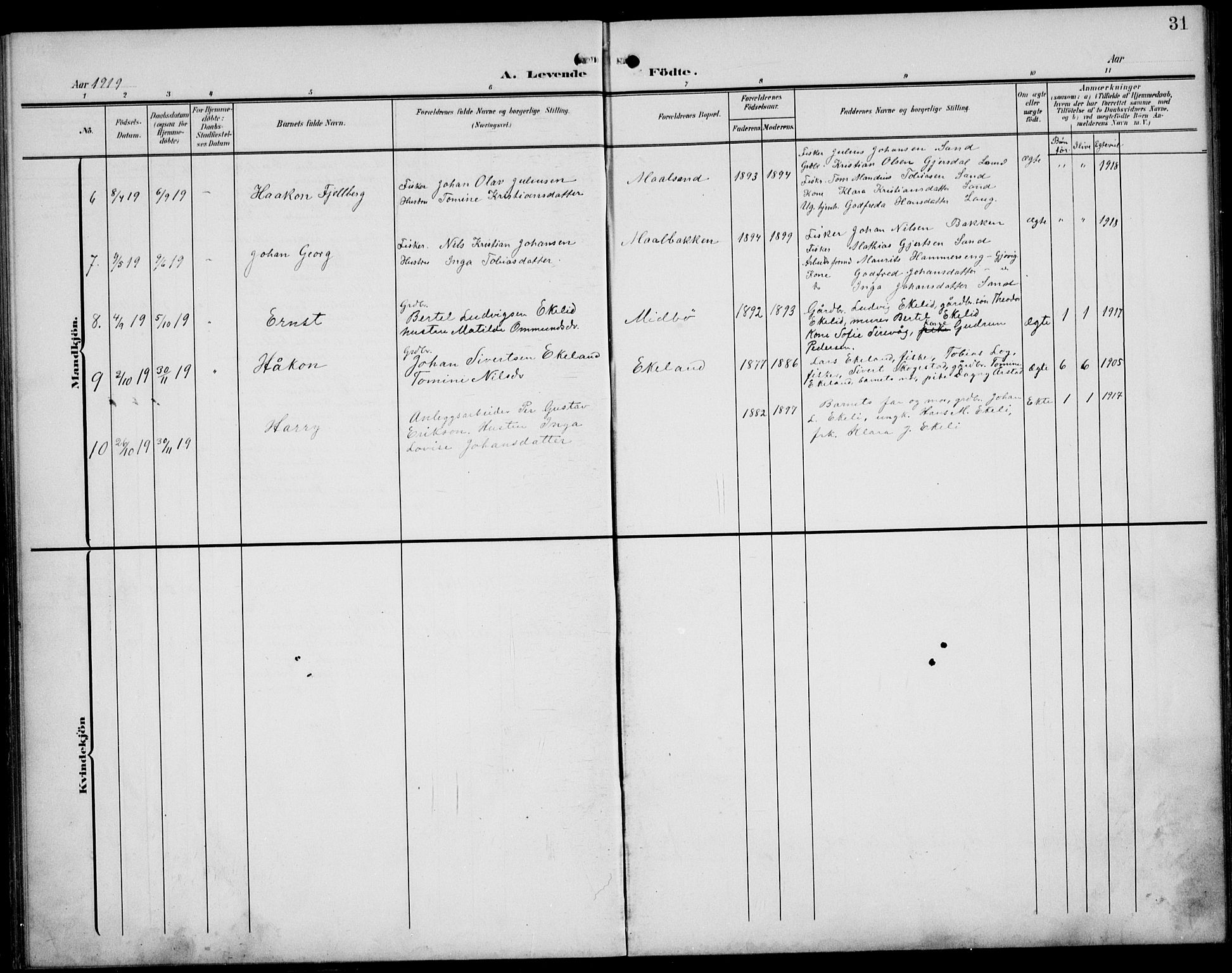 Sokndal sokneprestkontor, SAST/A-101808: Parish register (copy) no. B 7, 1904-1935, p. 31