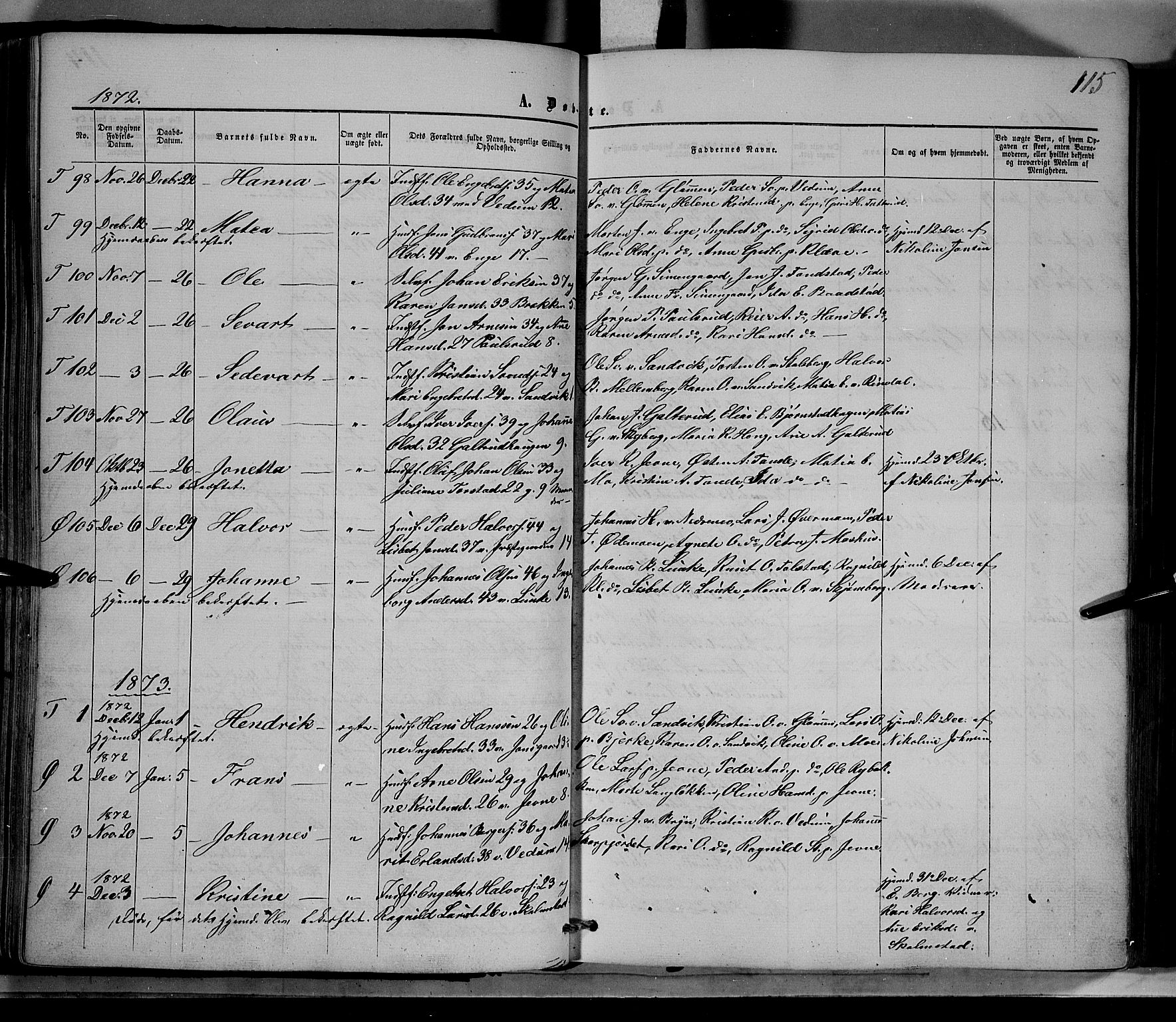 Øyer prestekontor, AV/SAH-PREST-084/H/Ha/Haa/L0006: Parish register (official) no. 6, 1858-1874, p. 115