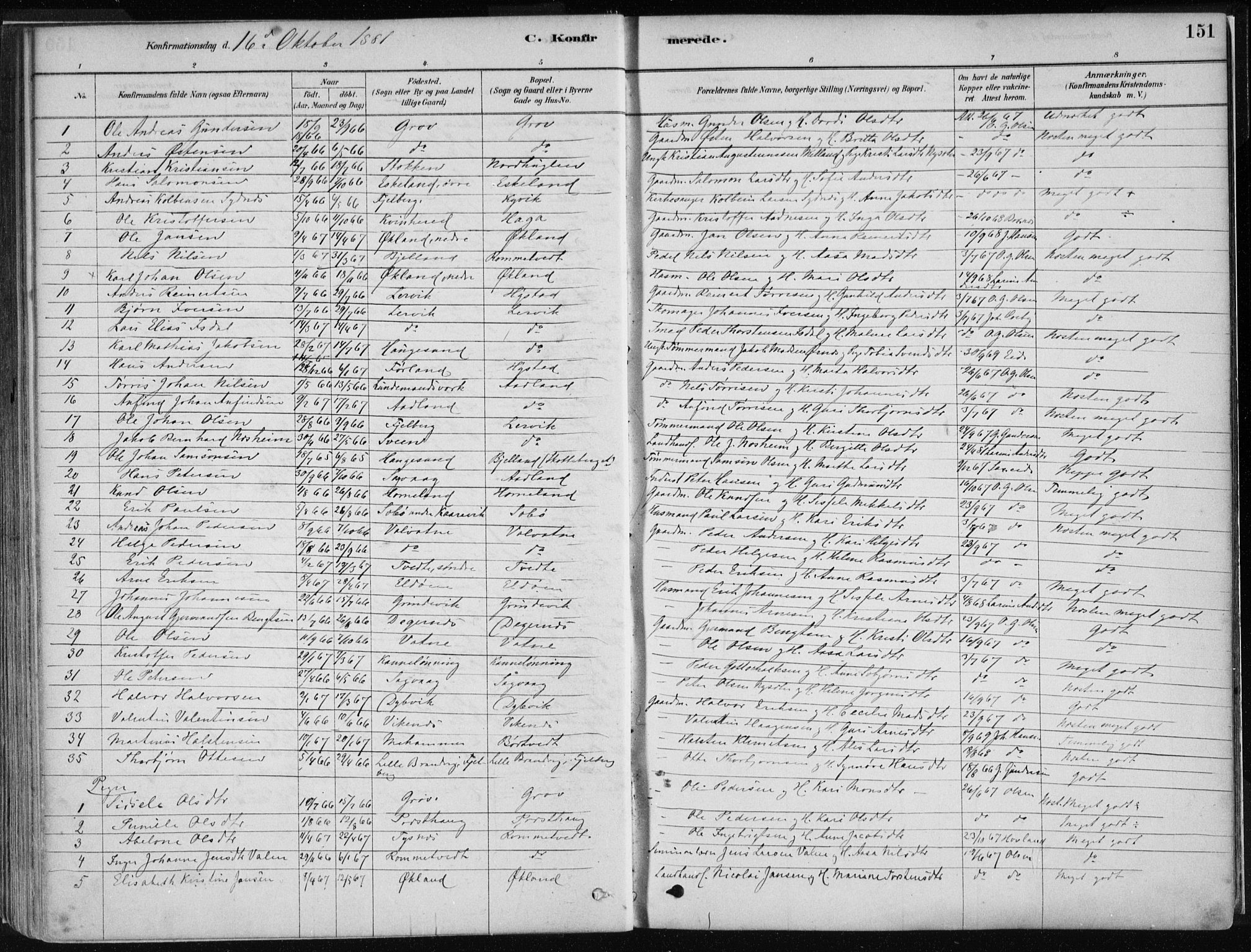 Stord sokneprestembete, SAB/A-78201/H/Haa: Parish register (official) no. B 2, 1878-1913, p. 151