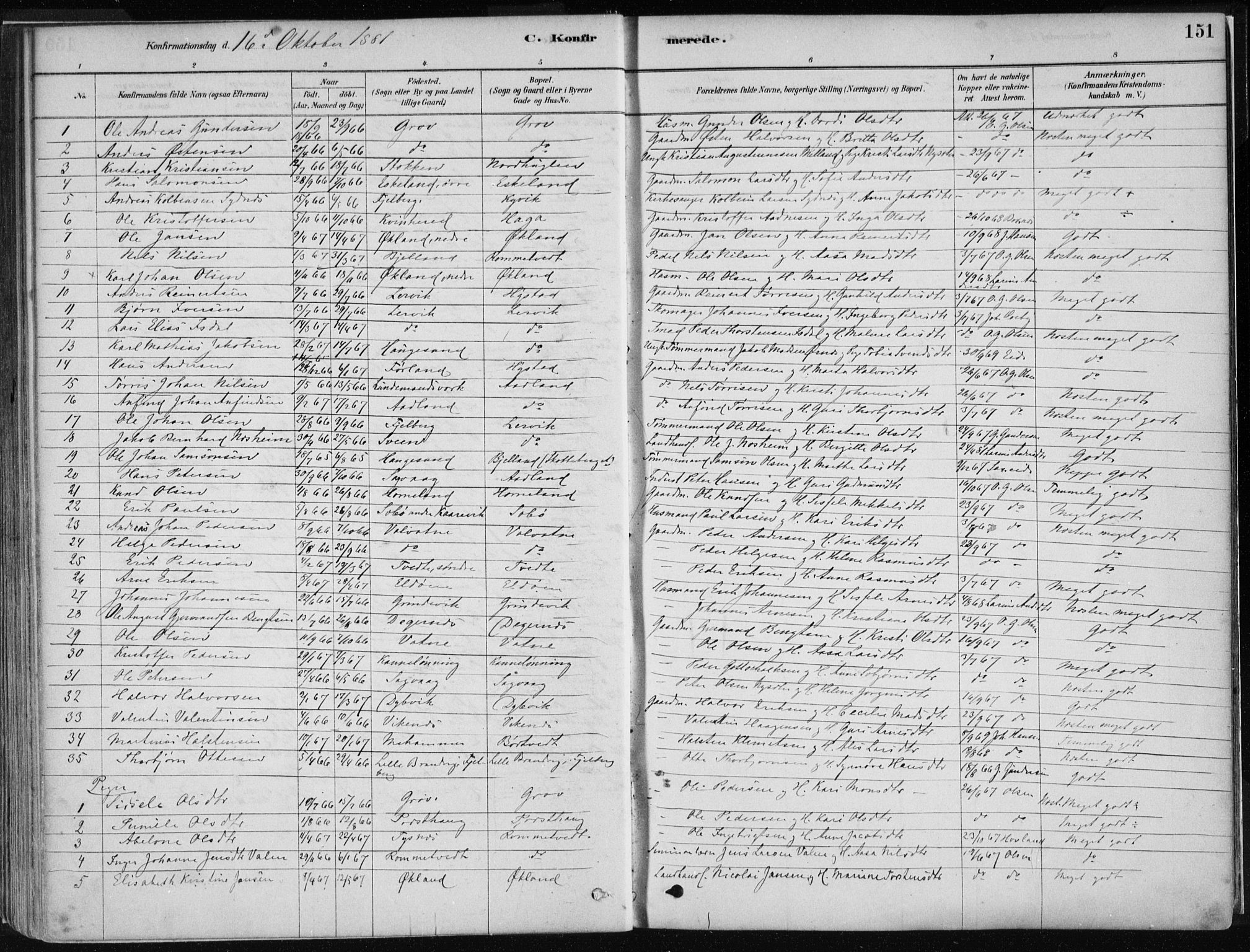 Stord sokneprestembete, AV/SAB-A-78201/H/Haa: Parish register (official) no. B 2, 1878-1913, p. 151