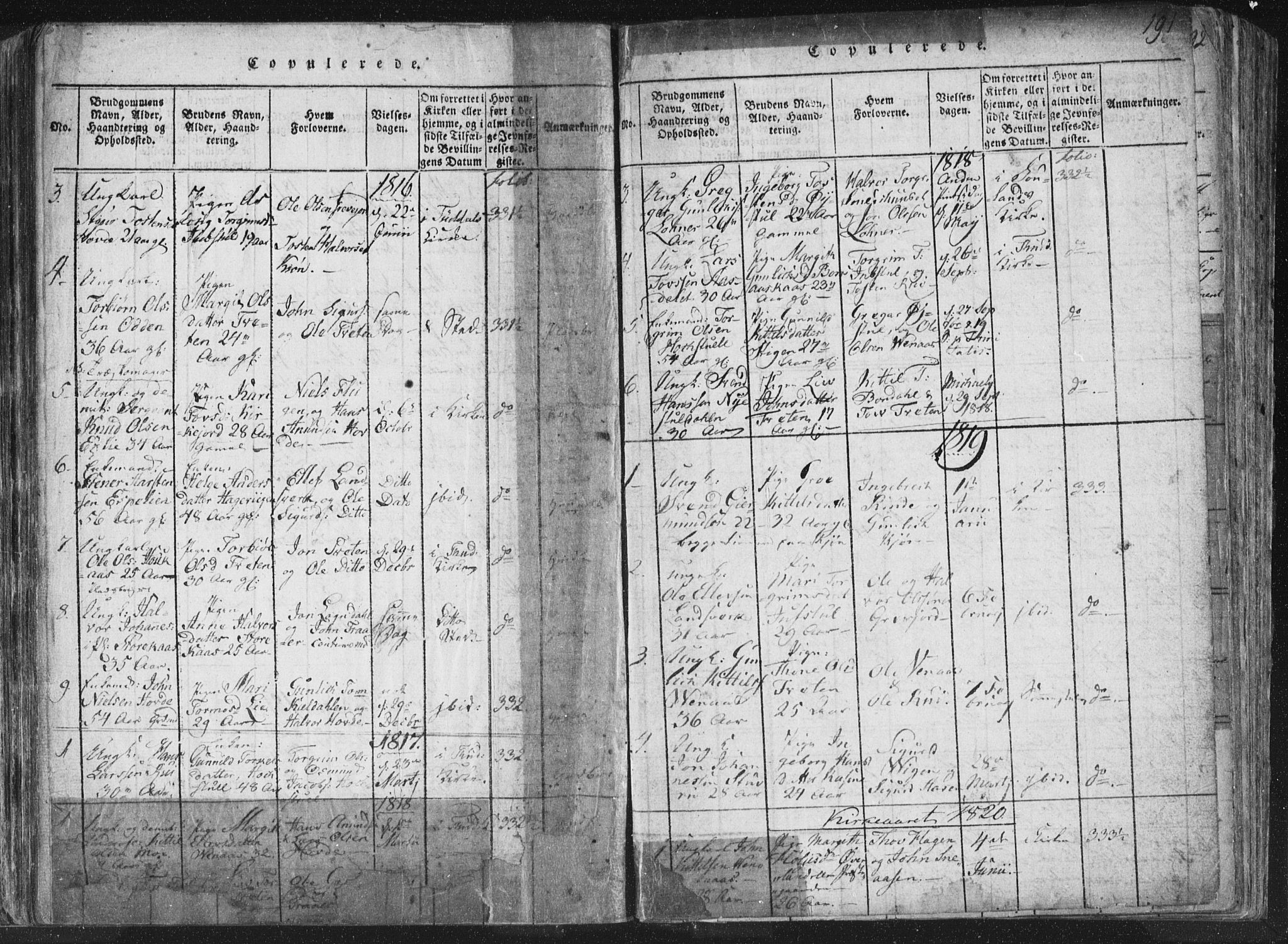 Hjartdal kirkebøker, AV/SAKO-A-270/F/Fc/L0001: Parish register (official) no. III 1, 1815-1843, p. 191