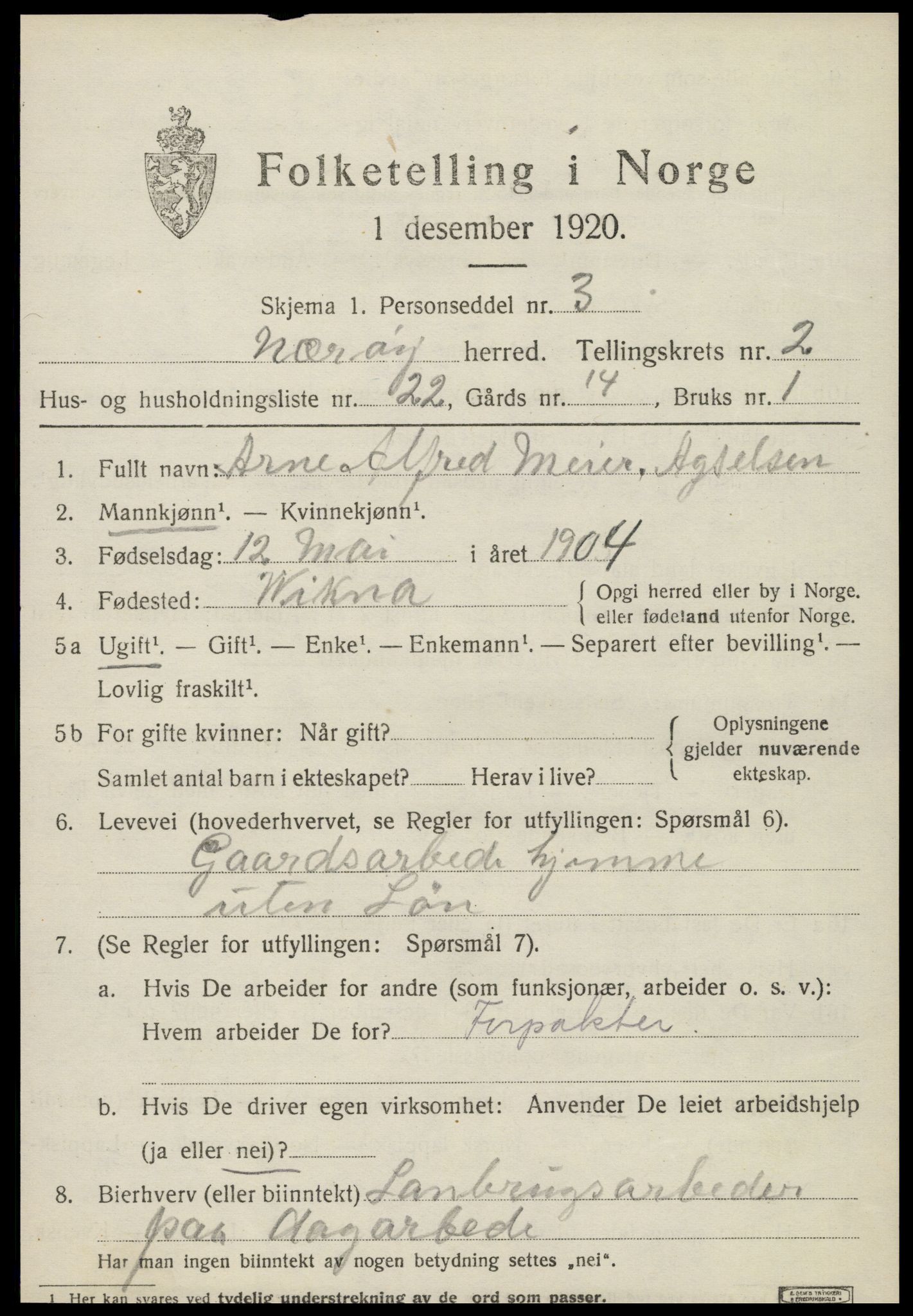 SAT, 1920 census for Nærøy, 1920, p. 1513