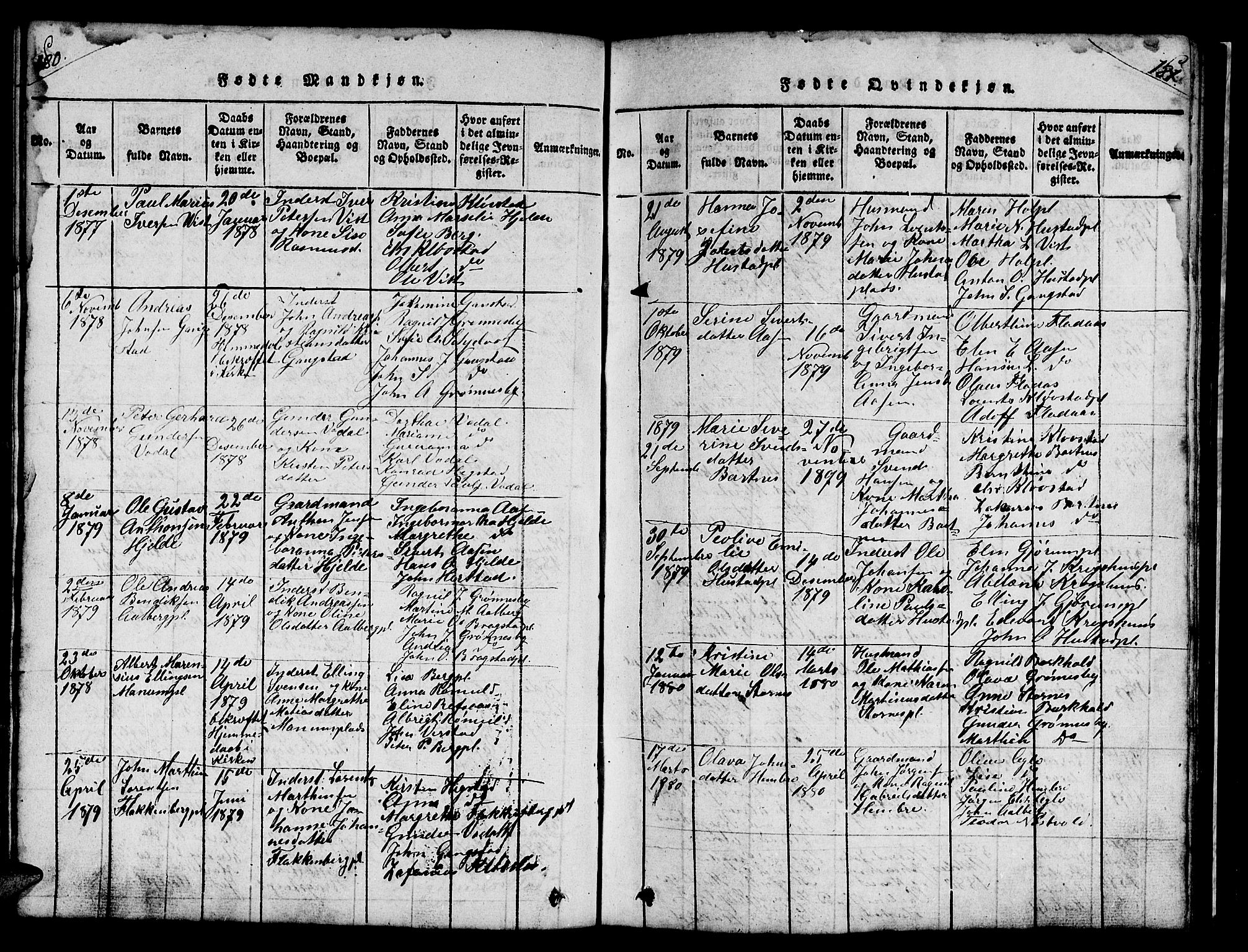 Ministerialprotokoller, klokkerbøker og fødselsregistre - Nord-Trøndelag, SAT/A-1458/732/L0317: Parish register (copy) no. 732C01, 1816-1881, p. 180-181