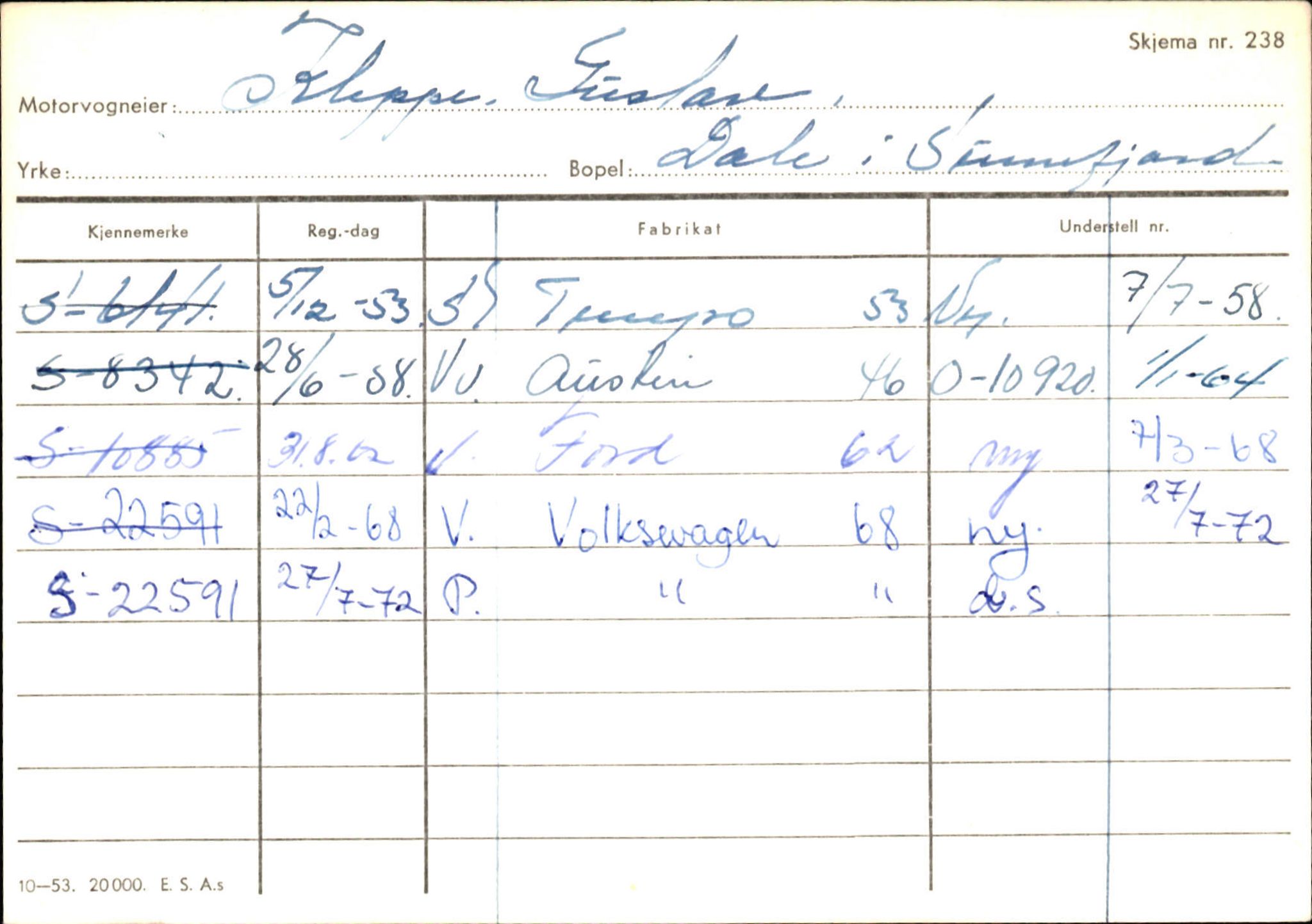 Statens vegvesen, Sogn og Fjordane vegkontor, AV/SAB-A-5301/4/F/L0125: Eigarregister Sogndal V-Å. Aurland A-Å. Fjaler A-N, 1945-1975, p. 2307