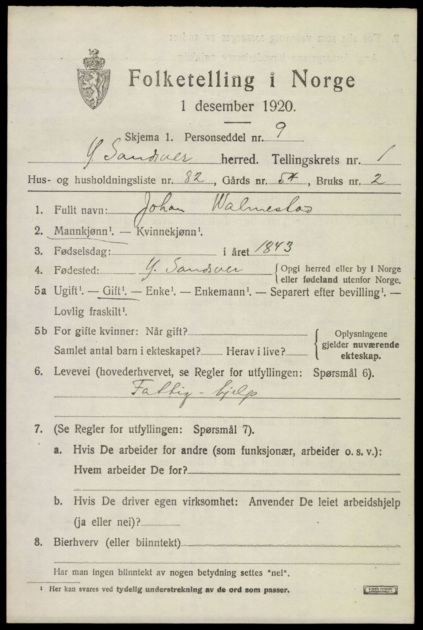 SAKO, 1920 census for Ytre Sandsvær, 1920, p. 2084