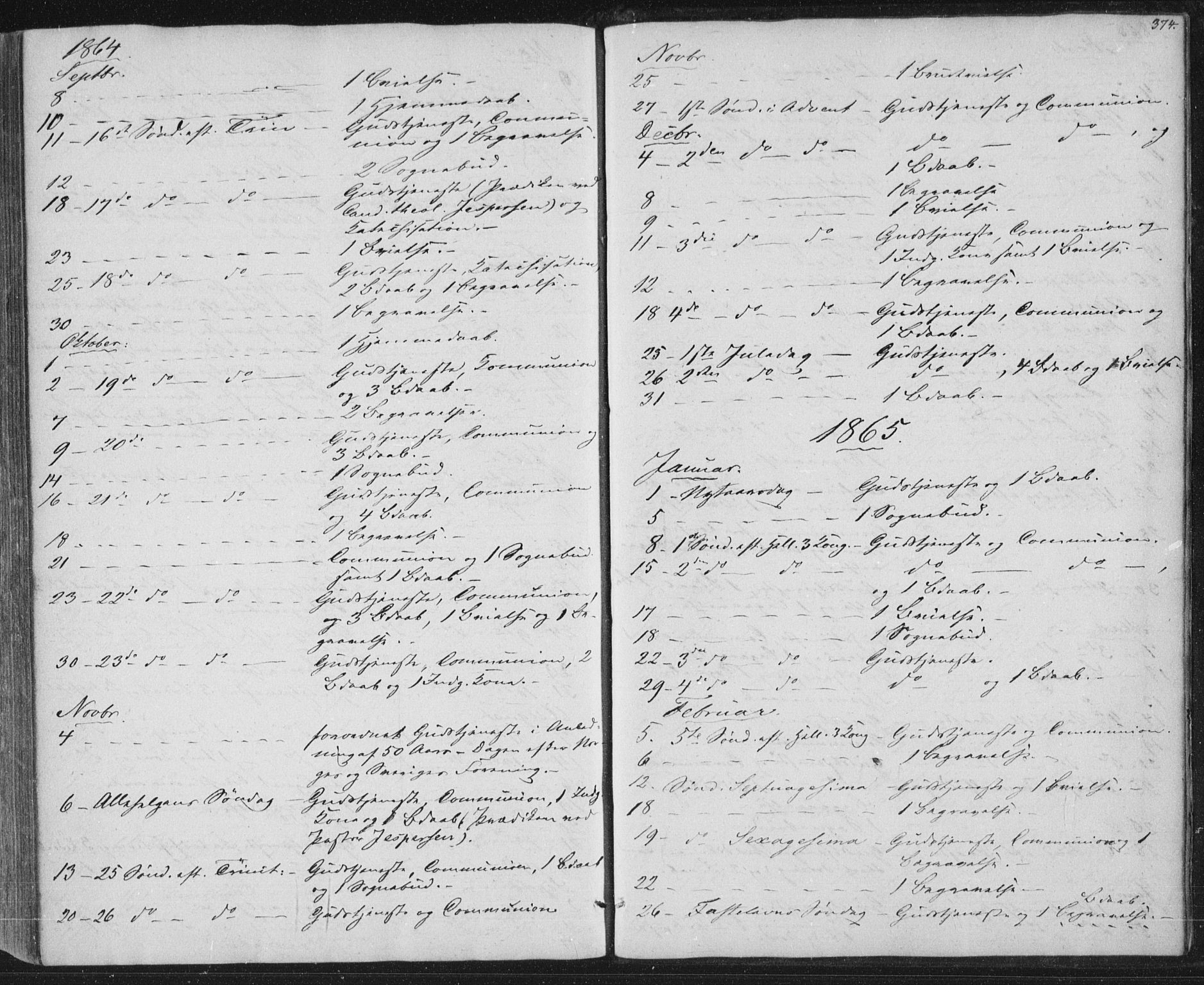 Brevik kirkebøker, SAKO/A-255/F/Fa/L0005: Parish register (official) no. 5, 1847-1865, p. 374