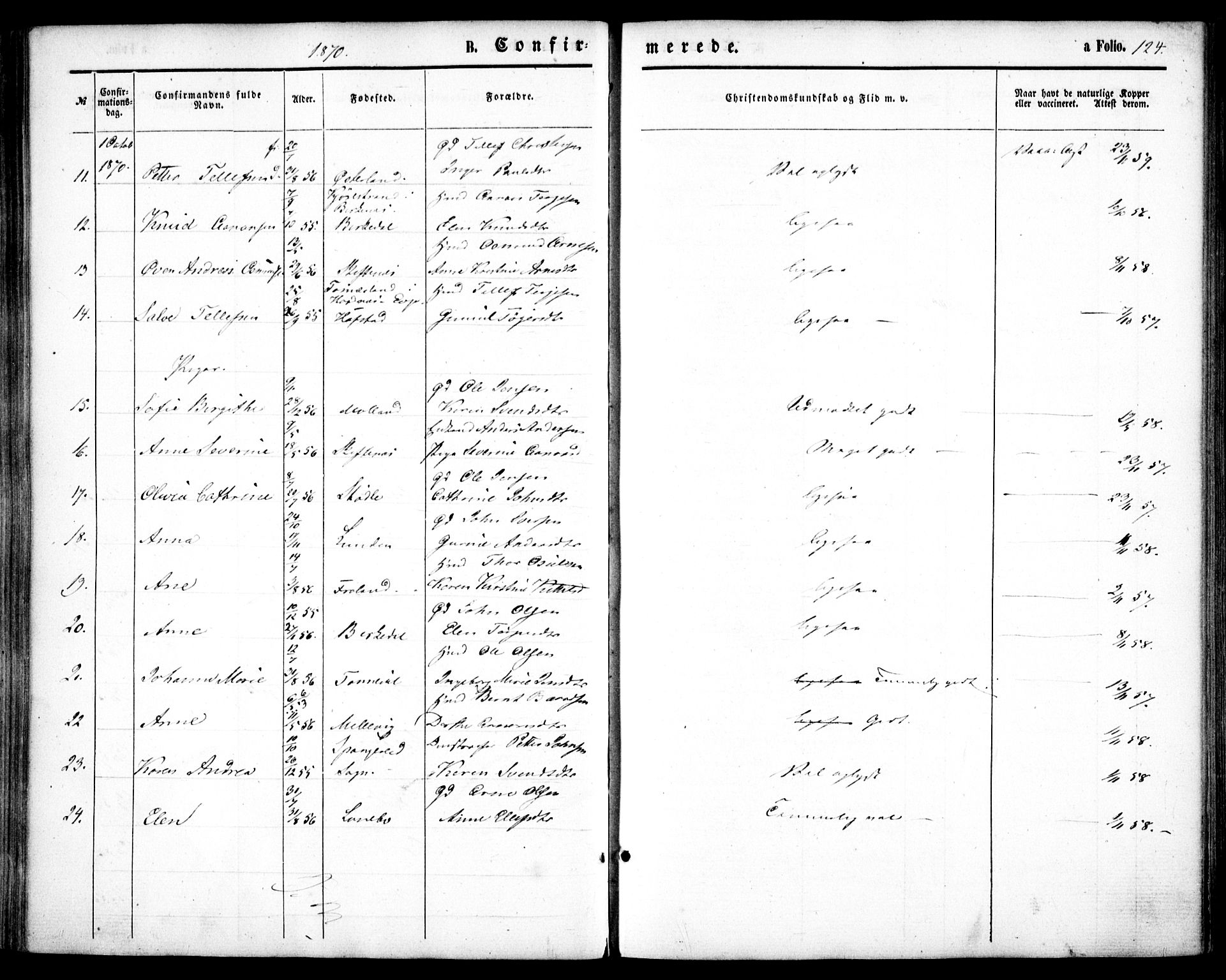 Hommedal sokneprestkontor, SAK/1111-0023/F/Fa/Fab/L0005: Parish register (official) no. A 5, 1861-1877, p. 124