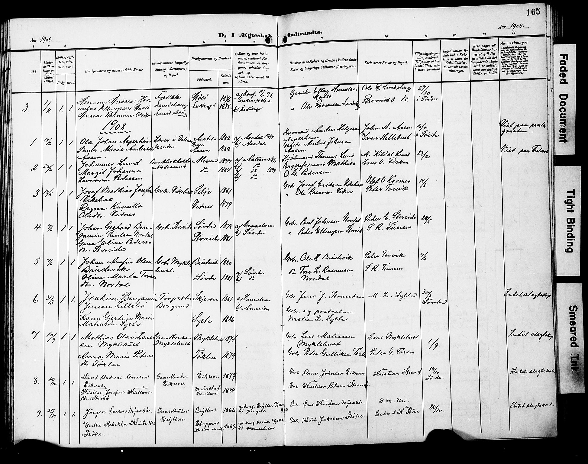 Ministerialprotokoller, klokkerbøker og fødselsregistre - Møre og Romsdal, SAT/A-1454/501/L0018: Parish register (copy) no. 501C04, 1902-1930, p. 165