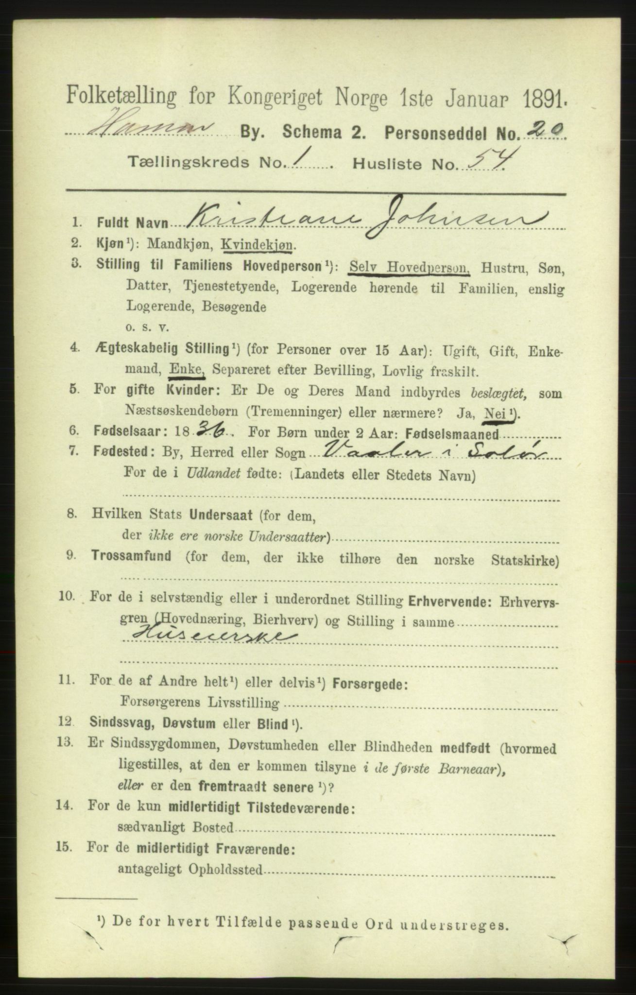 RA, 1891 census for 0401 Hamar, 1891, p. 954