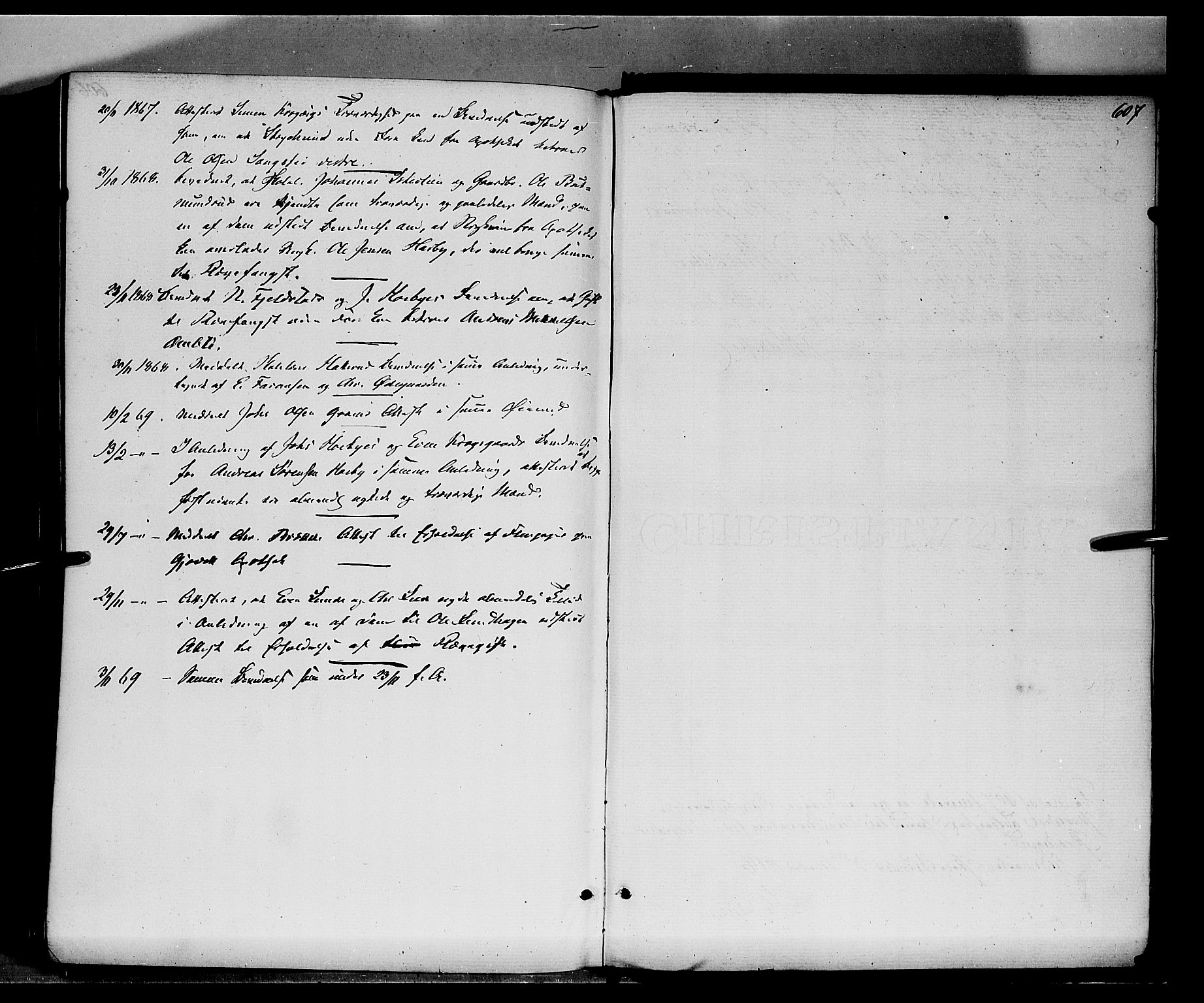 Ringsaker prestekontor, SAH/PREST-014/K/Ka/L0010: Parish register (official) no. 10, 1861-1869, p. 607