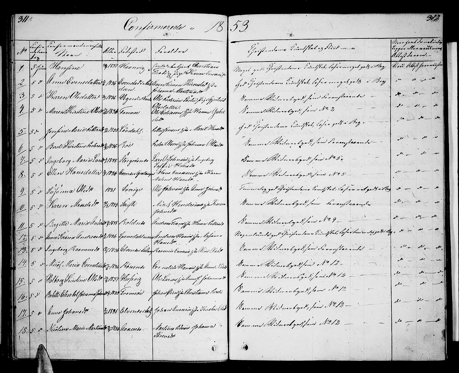 Ibestad sokneprestembete, SATØ/S-0077/H/Ha/Hab/L0004klokker: Parish register (copy) no. 4, 1852-1860, p. 311-312