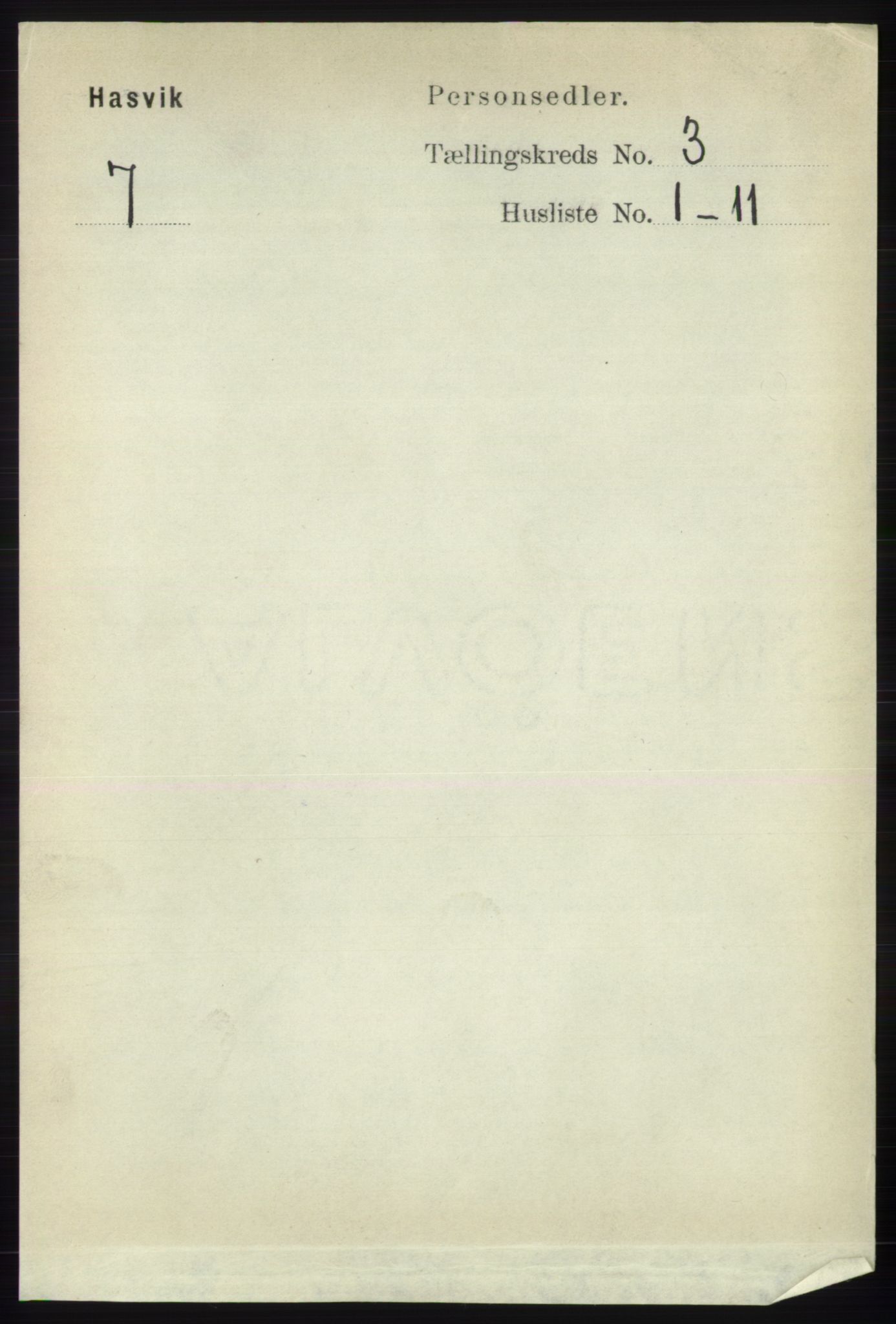 RA, 1891 census for 2015 Hasvik, 1891, p. 400