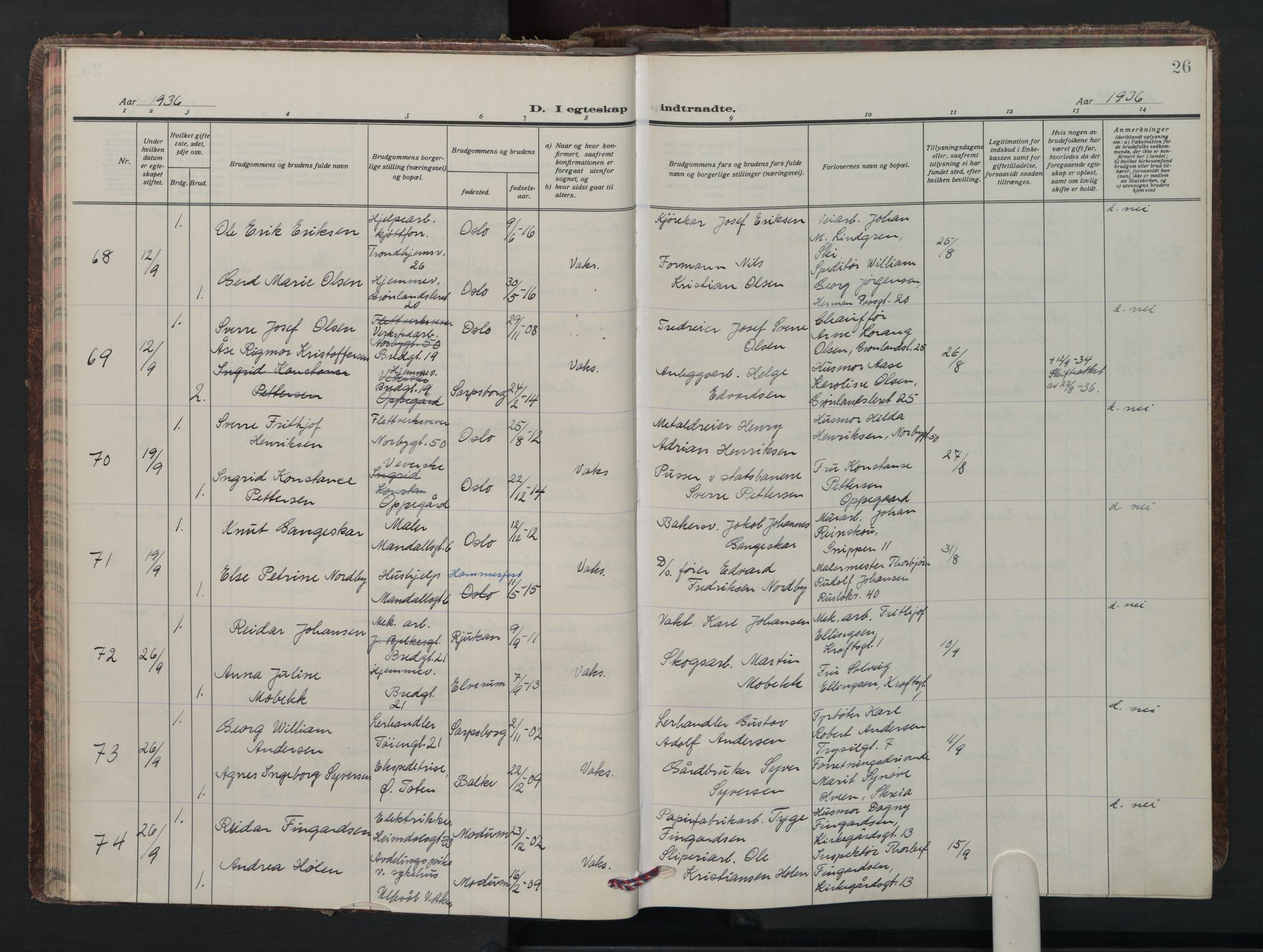 Grønland prestekontor Kirkebøker, AV/SAO-A-10848/F/Fa/L0020: Parish register (official) no. 20, 1935-1946, p. 26