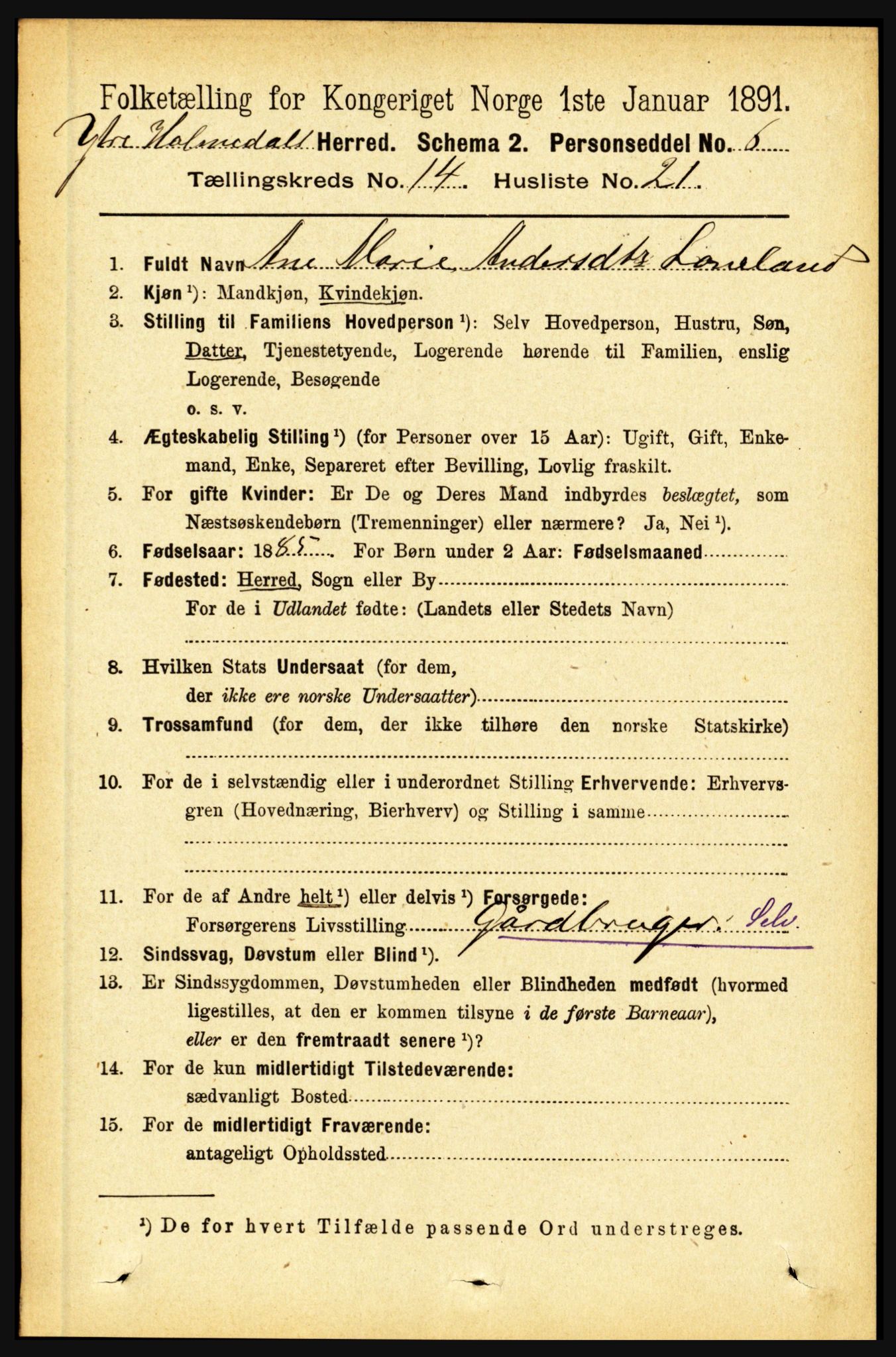 RA, 1891 census for 1429 Ytre Holmedal, 1891, p. 3903