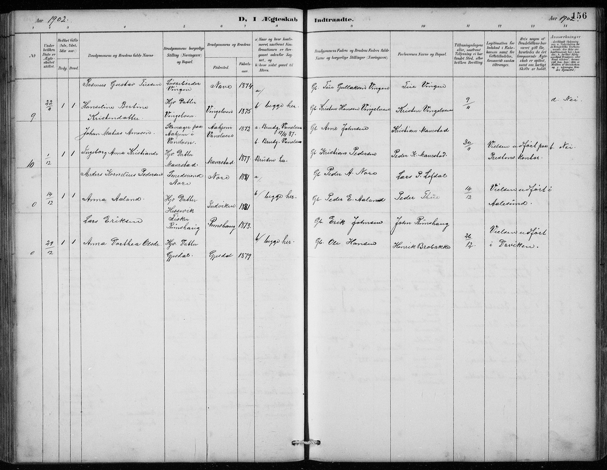 Davik sokneprestembete, SAB/A-79701/H/Hab/Habc/L0002: Parish register (copy) no. C 2, 1889-1906, p. 156