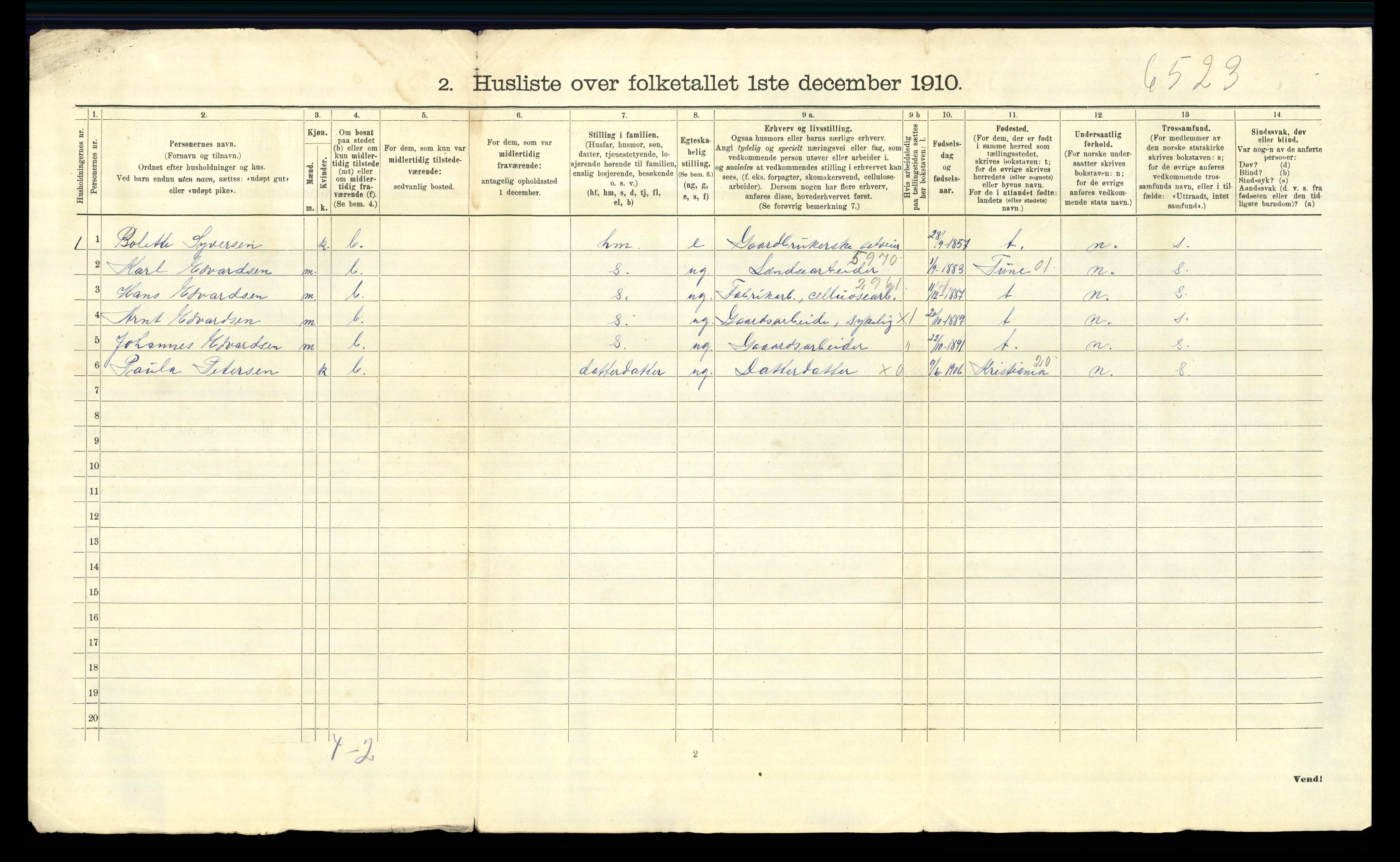 RA, 1910 census for Varteig, 1910, p. 18