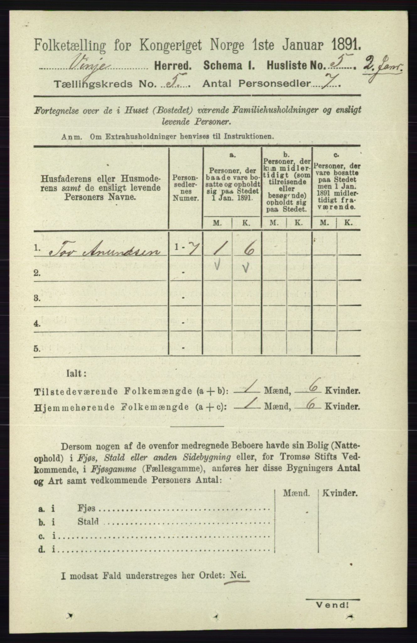 RA, 1891 census for 0834 Vinje, 1891, p. 1010