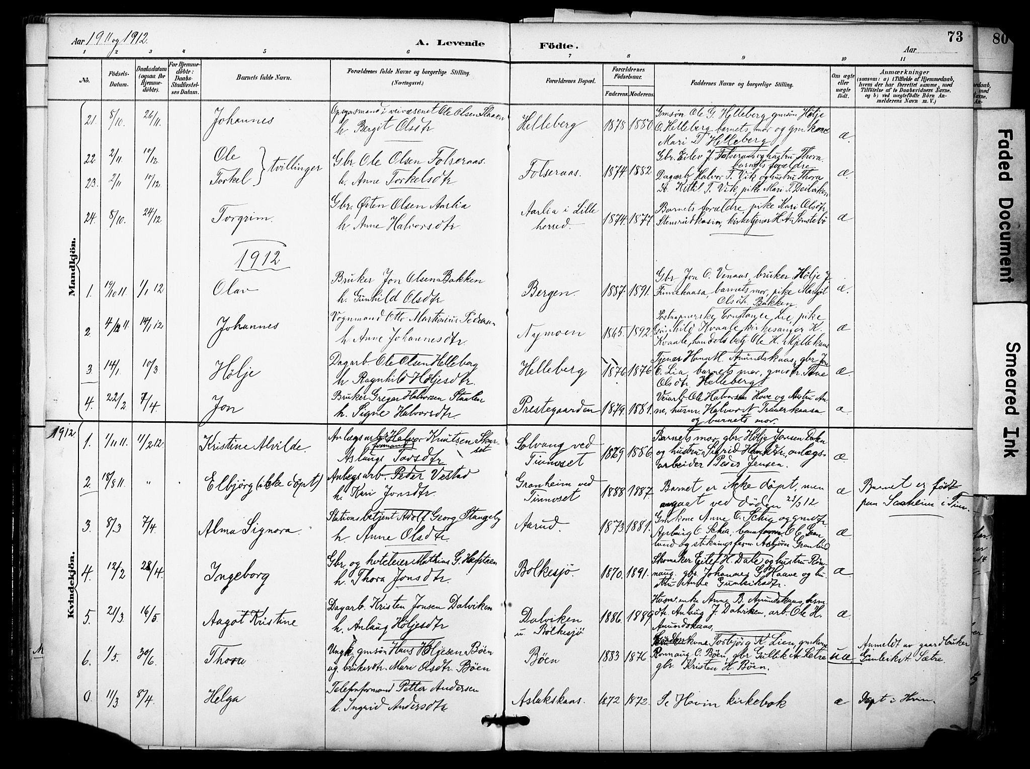 Gransherad kirkebøker, AV/SAKO-A-267/F/Fa/L0005: Parish register (official) no. I 5, 1887-1916, p. 73