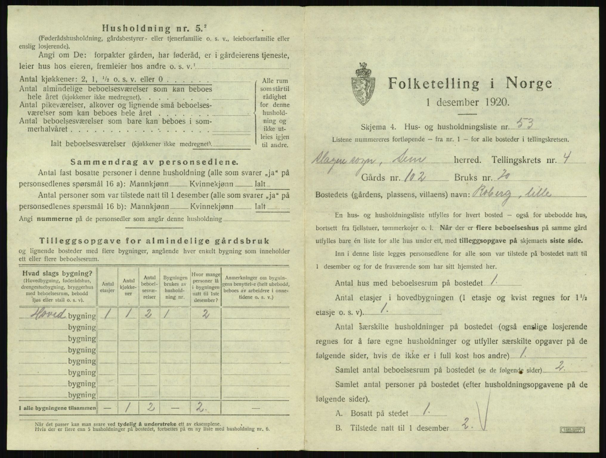 SAKO, 1920 census for Sem, 1920, p. 849