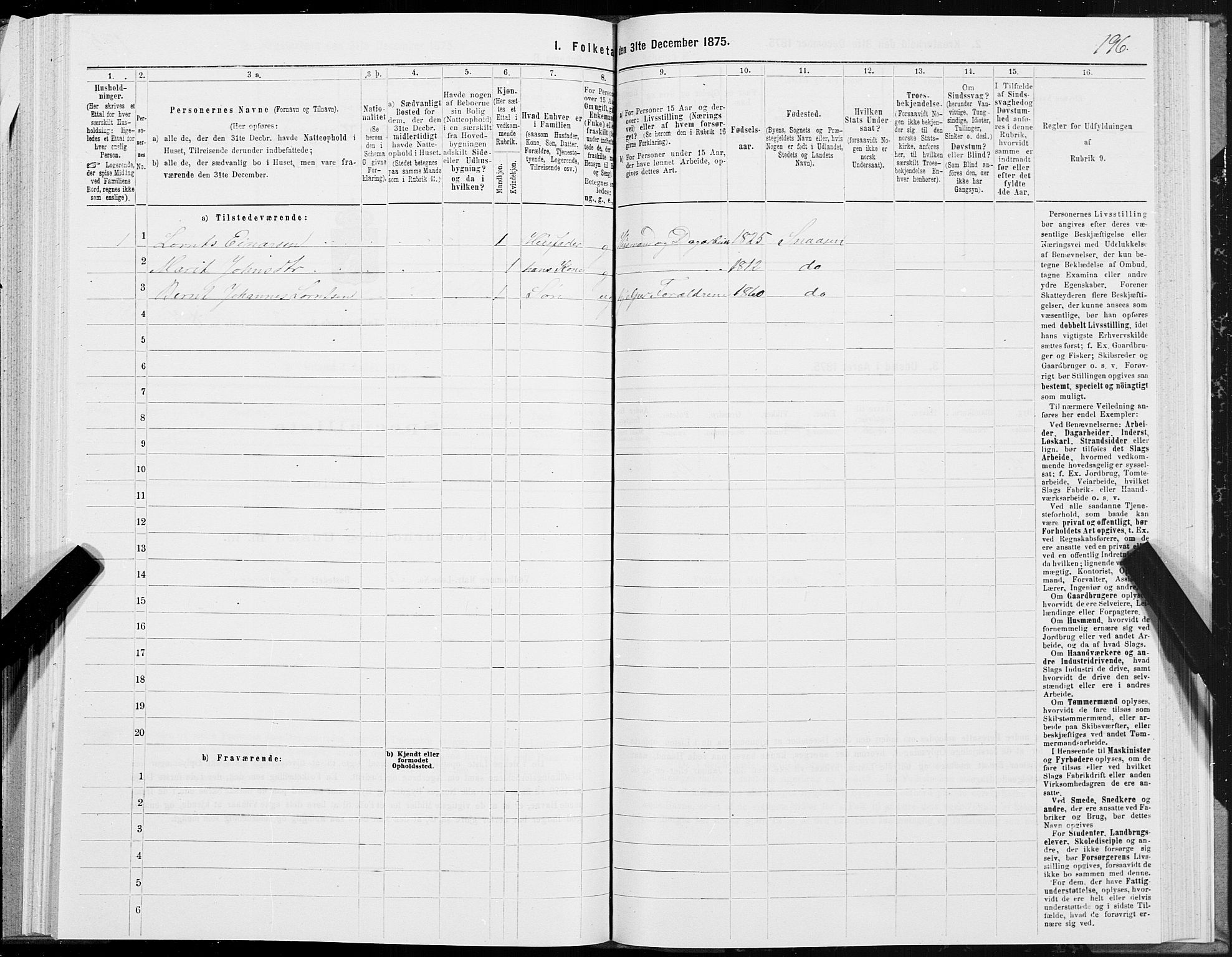 SAT, 1875 census for 1736P Snåsa, 1875, p. 1196