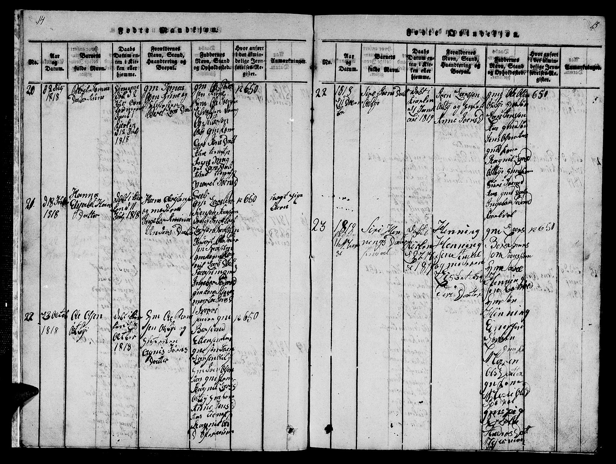 Ministerialprotokoller, klokkerbøker og fødselsregistre - Sør-Trøndelag, SAT/A-1456/698/L1164: Parish register (copy) no. 698C01, 1816-1861, p. 14-15