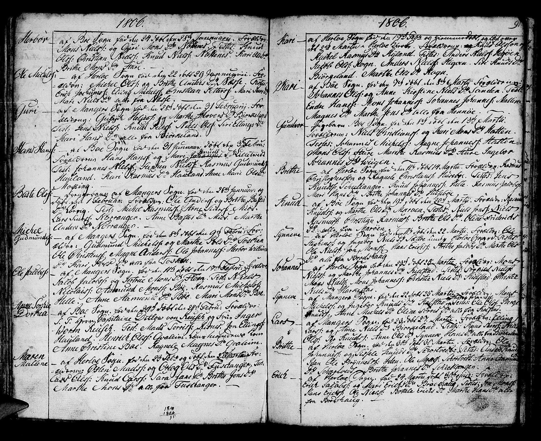 Manger sokneprestembete, SAB/A-76801/H/Haa: Parish register (official) no. A 2, 1792-1815, p. 91