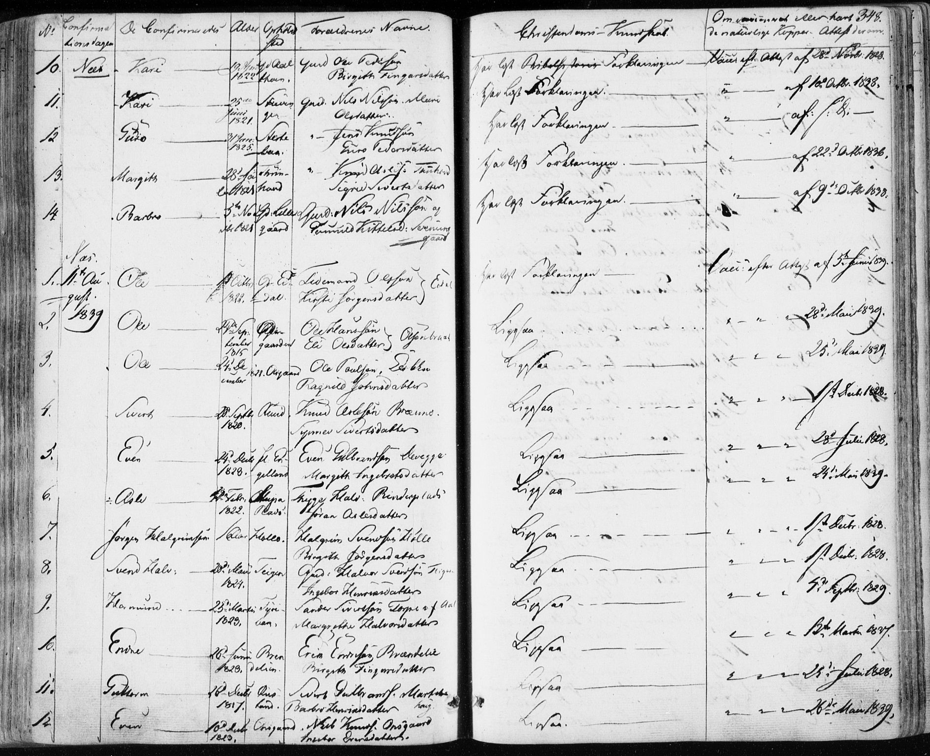 Nes kirkebøker, SAKO/A-236/F/Fa/L0009: Parish register (official) no. 9, 1834-1863, p. 348