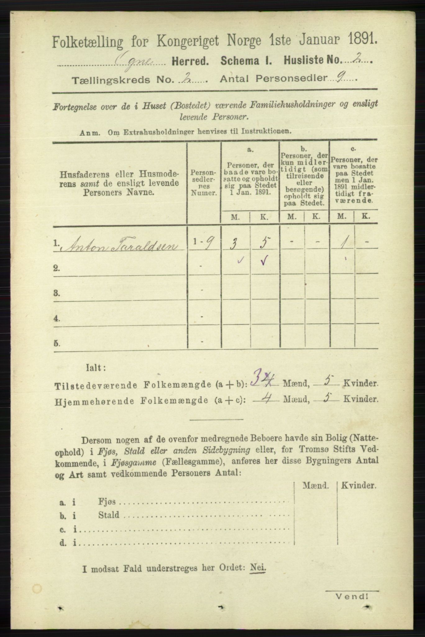 RA, 1891 census for 1117 Ogna, 1891, p. 671