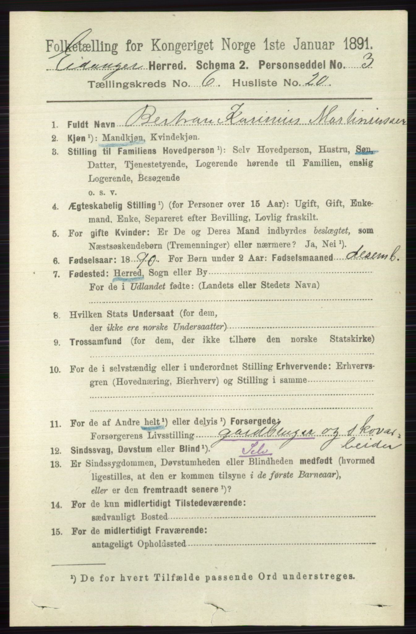 RA, 1891 census for 0813 Eidanger, 1891, p. 2716