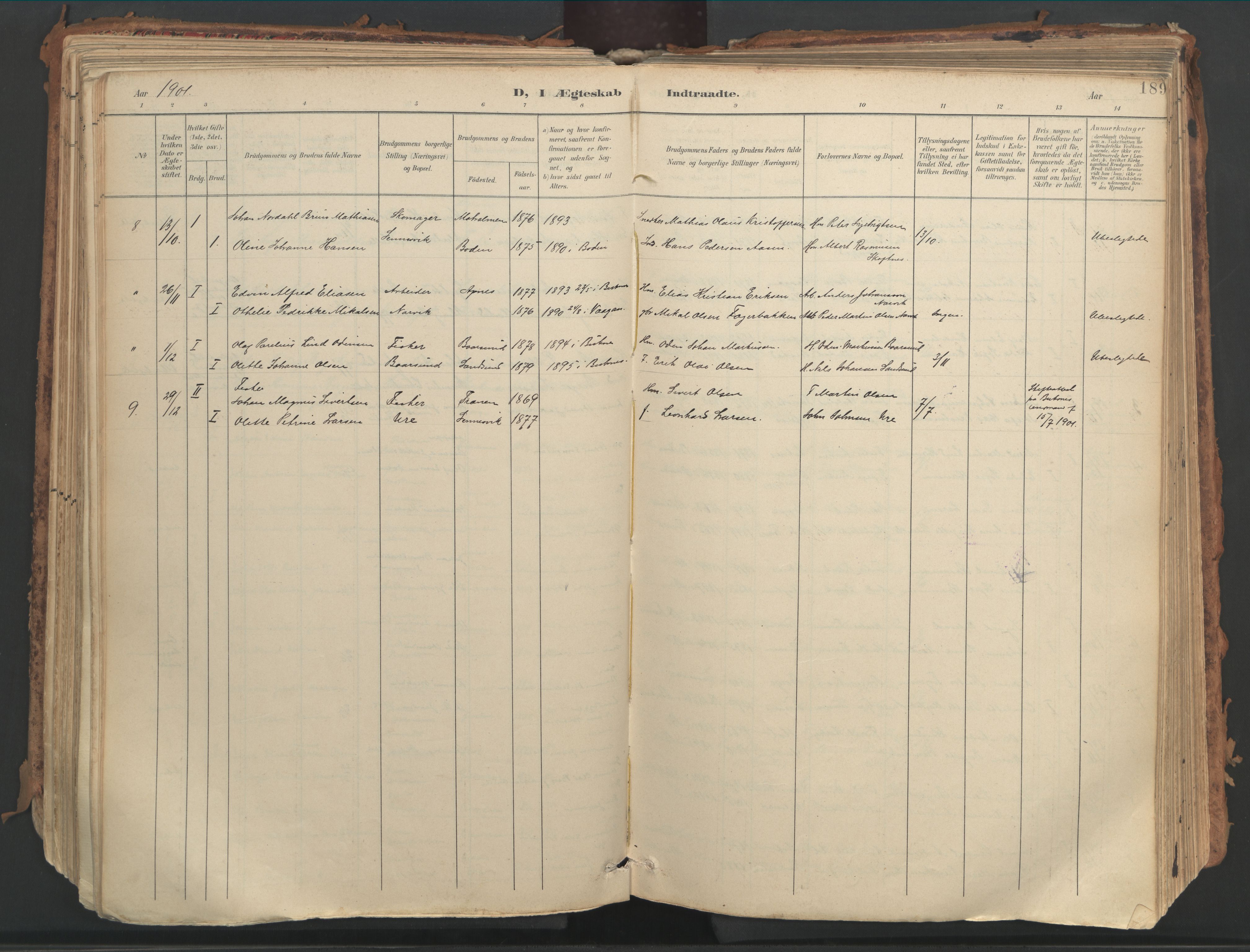 Ministerialprotokoller, klokkerbøker og fødselsregistre - Nordland, AV/SAT-A-1459/882/L1180: Parish register (official) no. 882A02, 1897-1913, p. 189